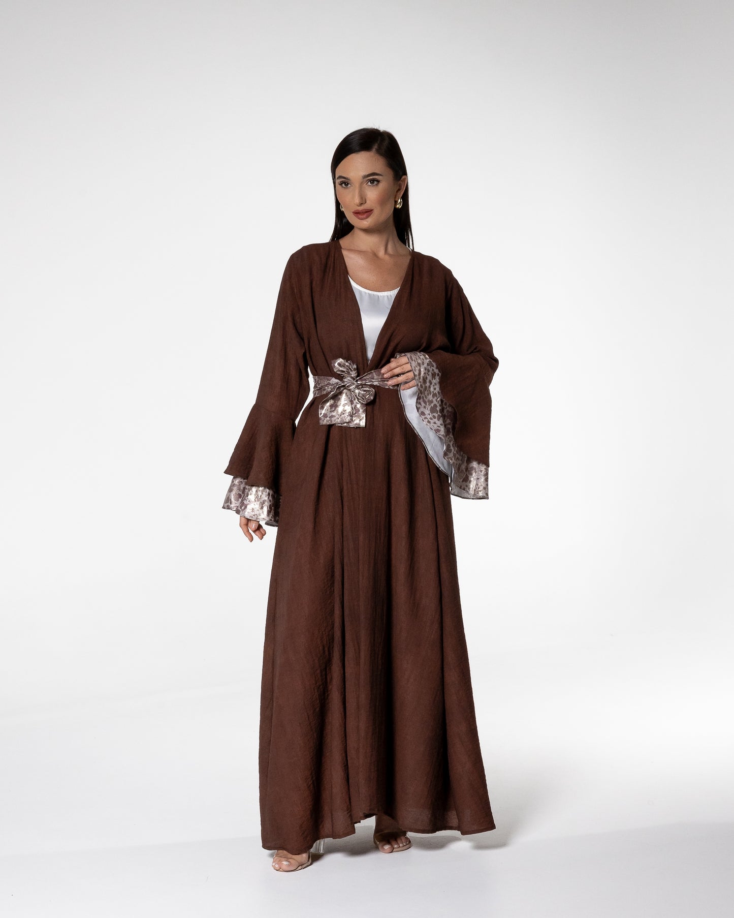 Mocha Abaya with Printed Accents