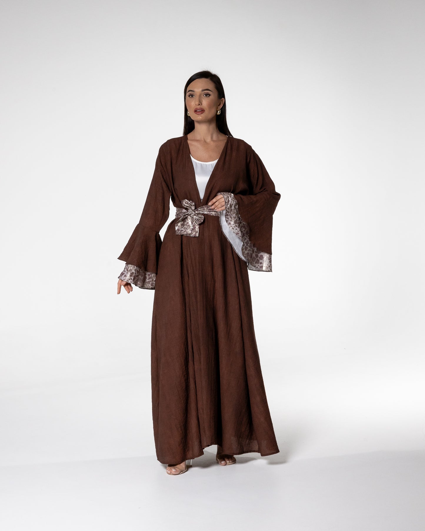Mocha Abaya with Printed Accents