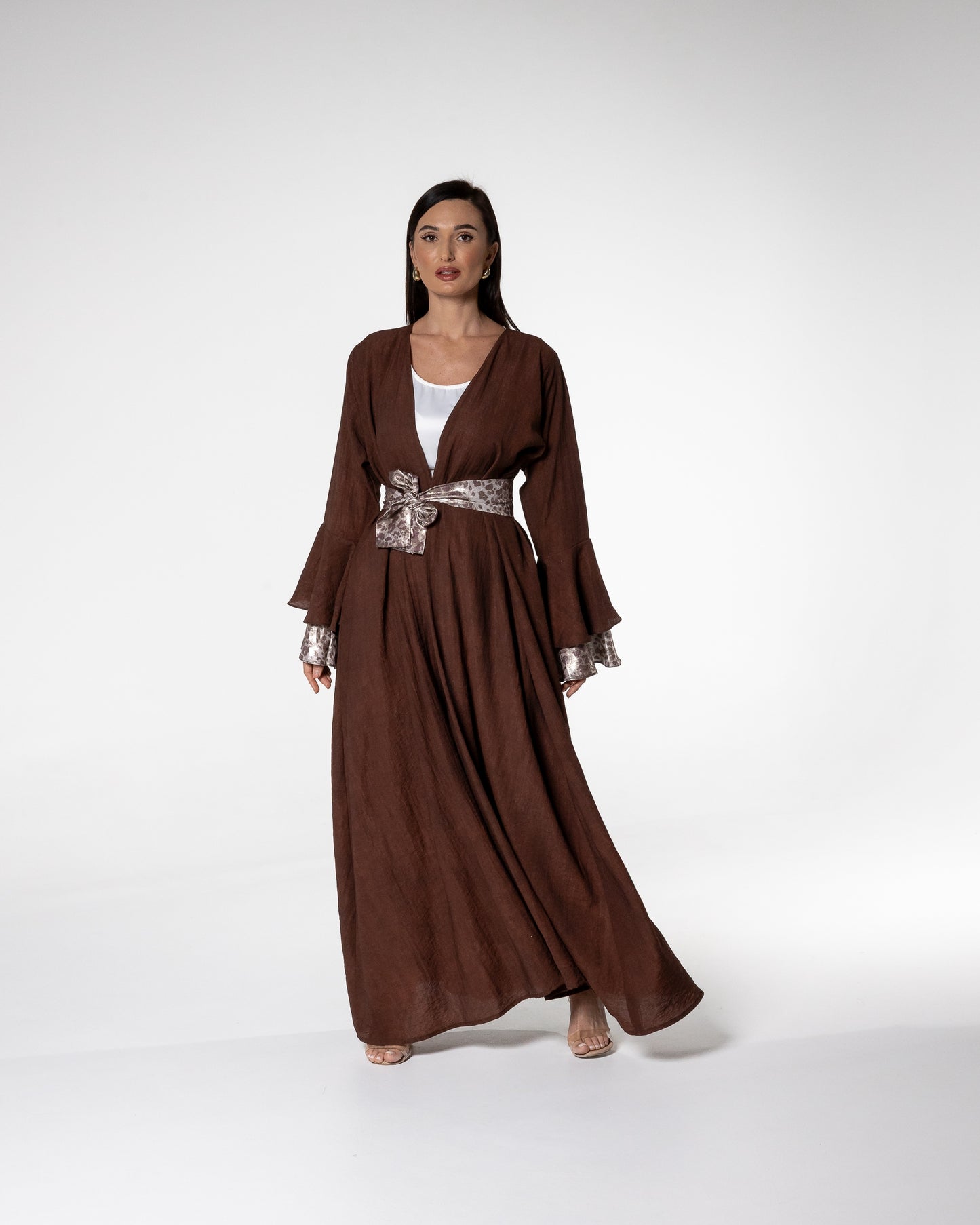 Mocha Abaya with Printed Accents