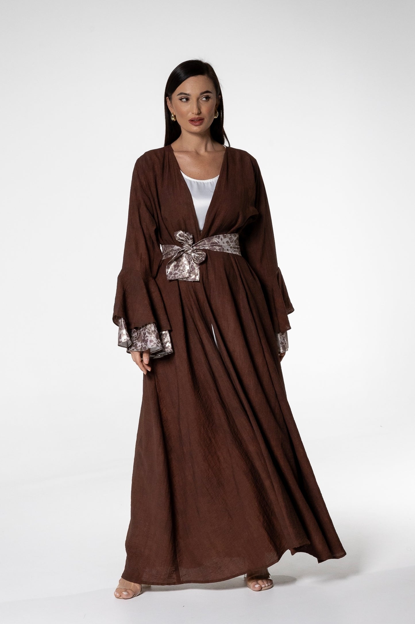 Mocha Abaya with Printed Accents