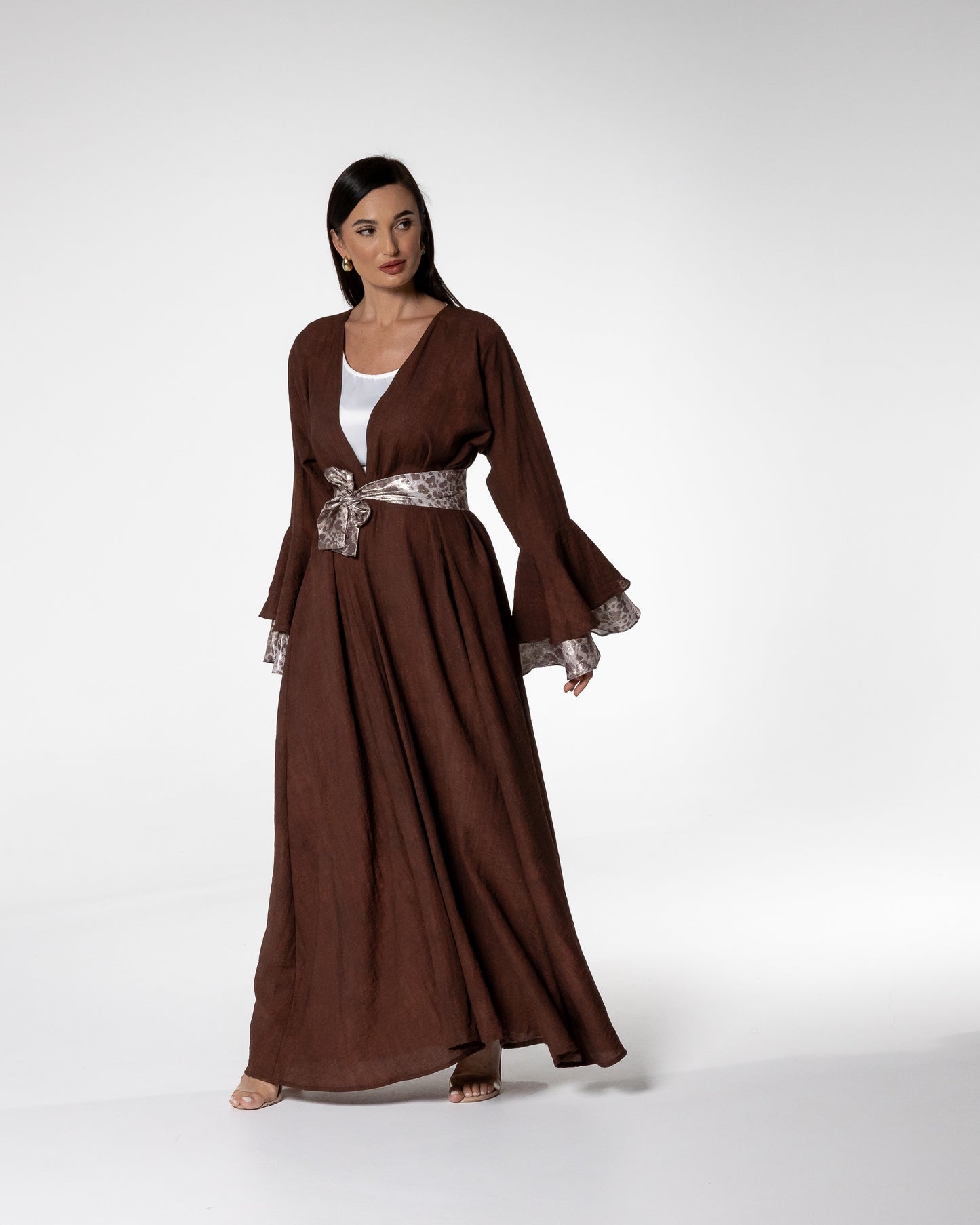 Mocha Abaya with Printed Accents