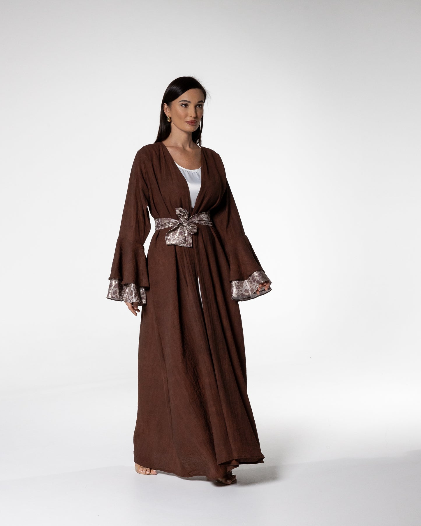 Mocha Abaya with Printed Accents