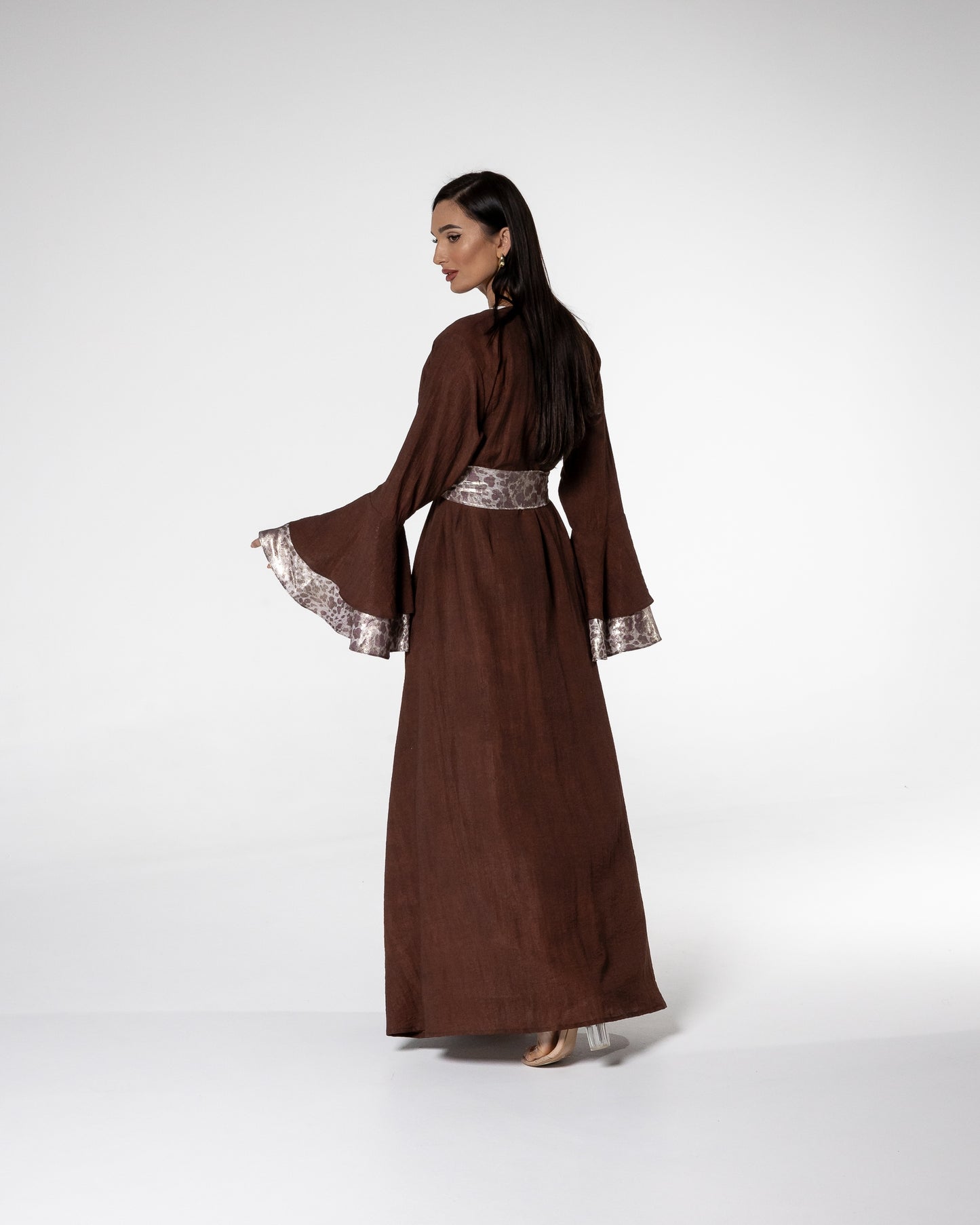 Mocha Abaya with Printed Accents
