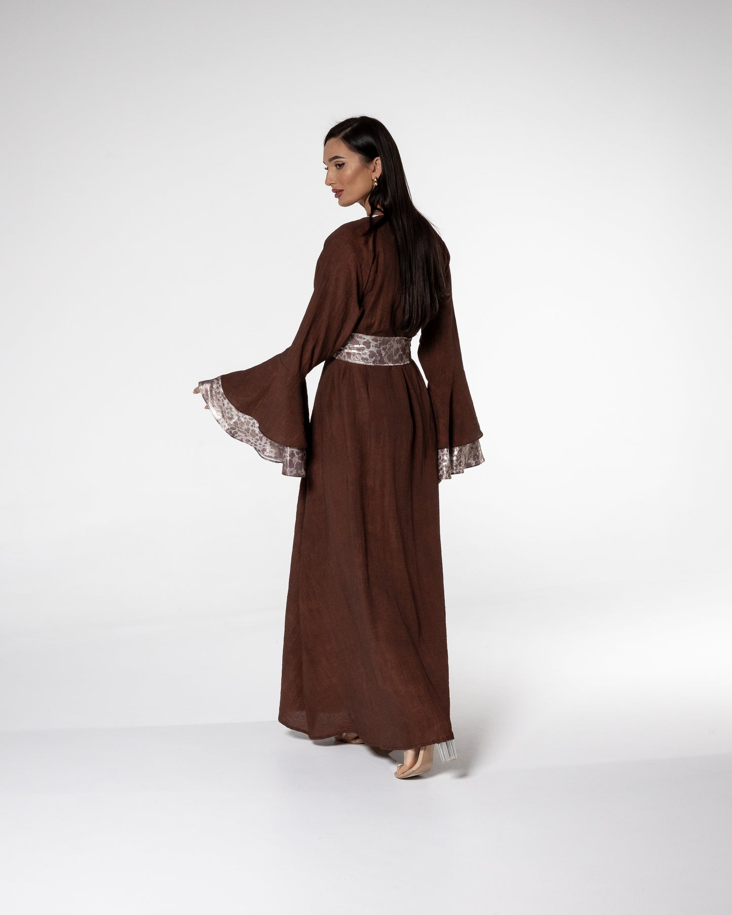 Mocha Abaya with Printed Accents