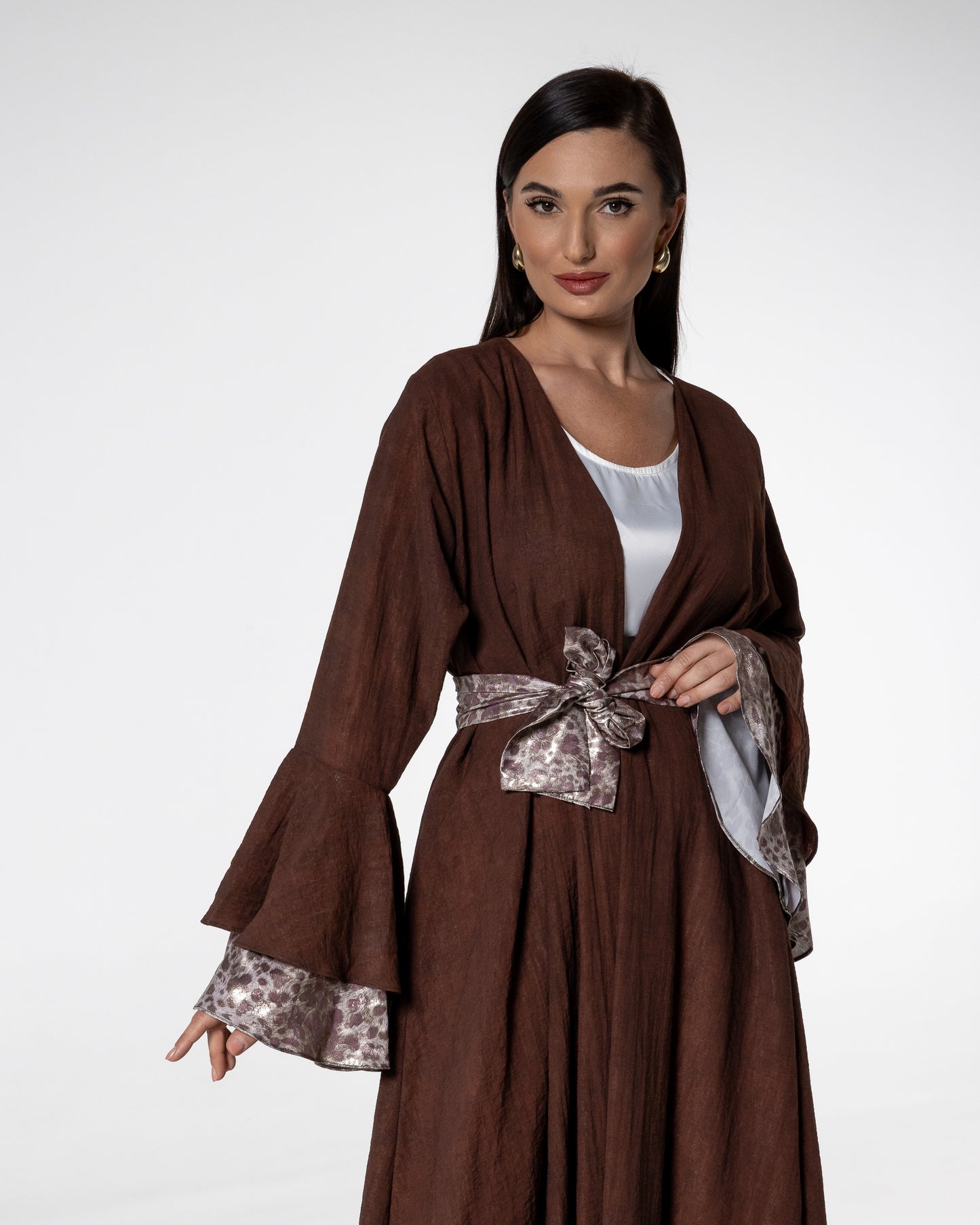 Mocha Abaya with Printed Accents