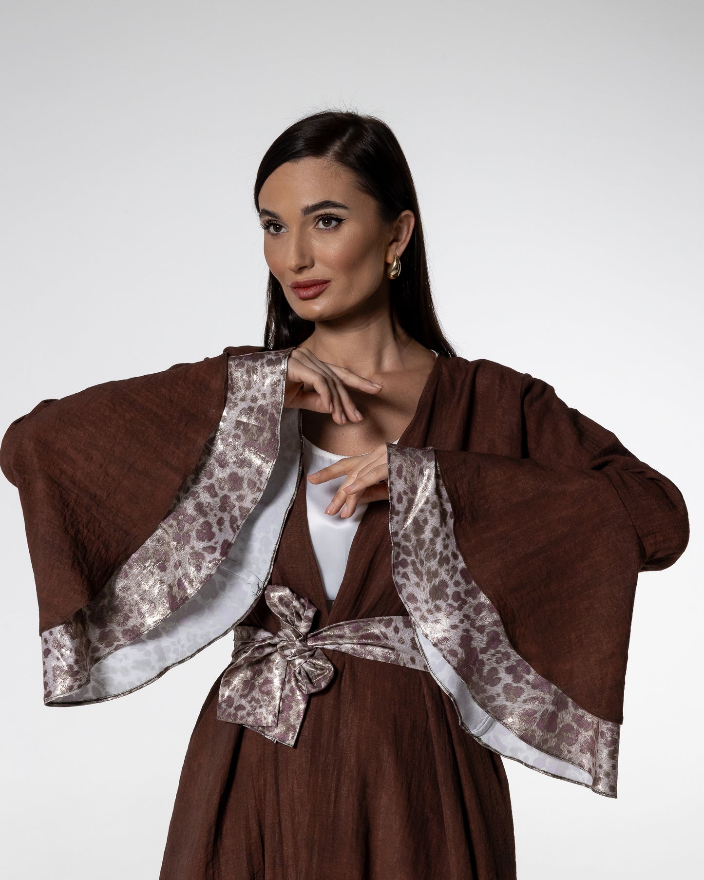 Mocha Abaya with Printed Accents