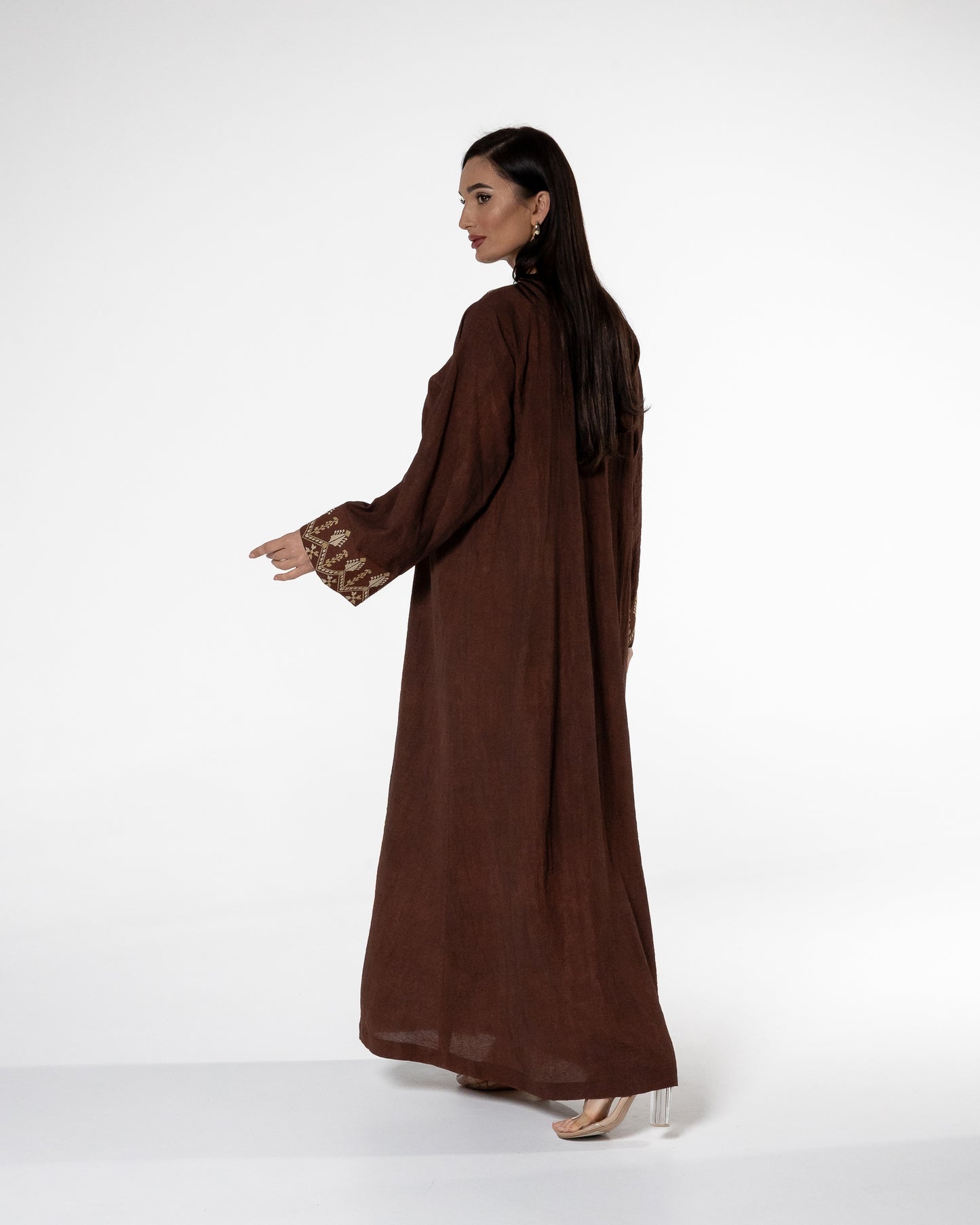 Brown abaya with Embroidered Detailing