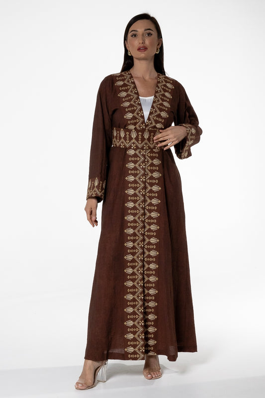 Brown abaya with Embroidered Detailing