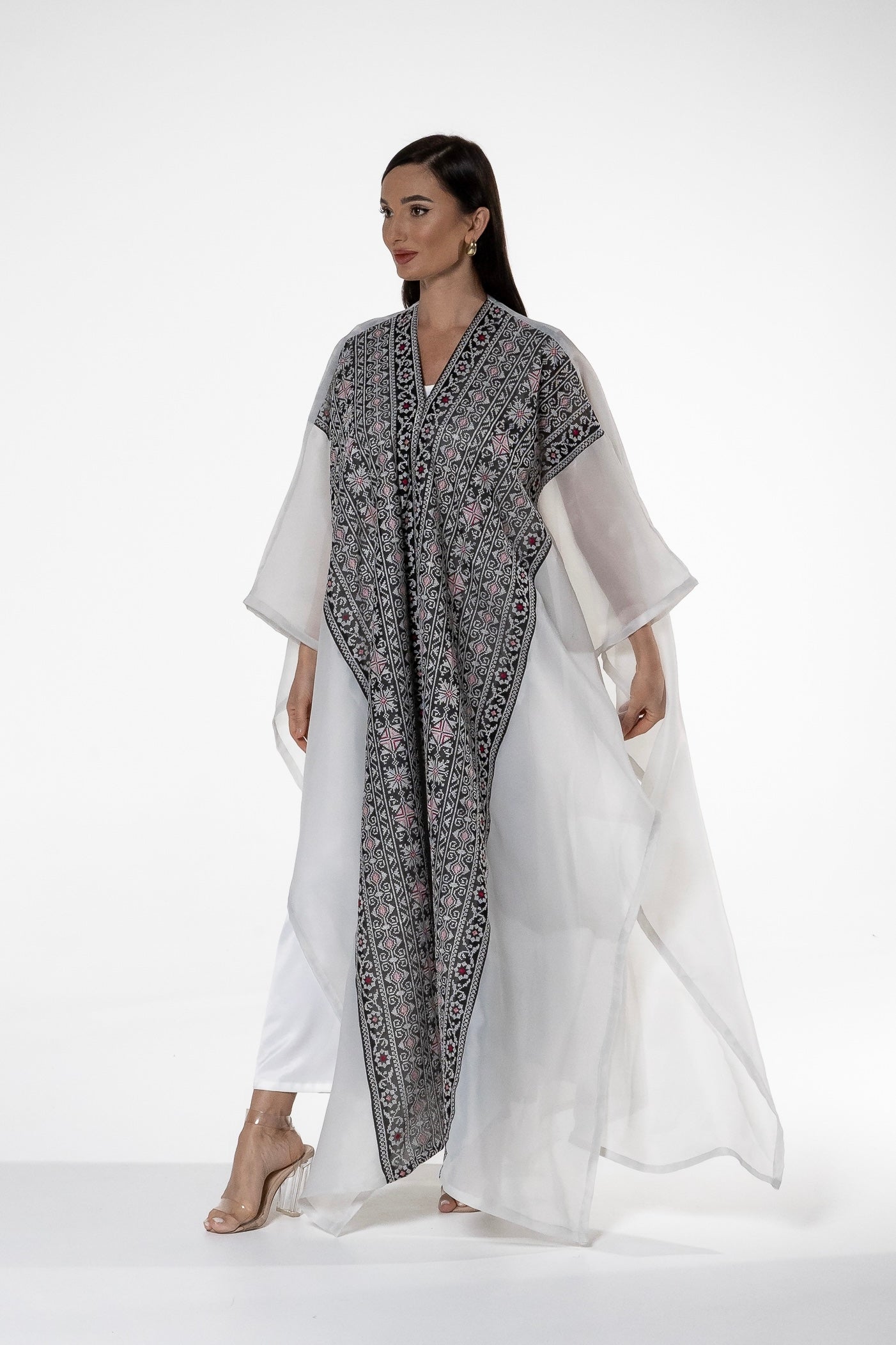 White Open Cape with Embroidery