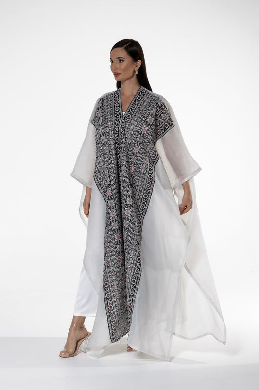 White Open Cape with Embroidery