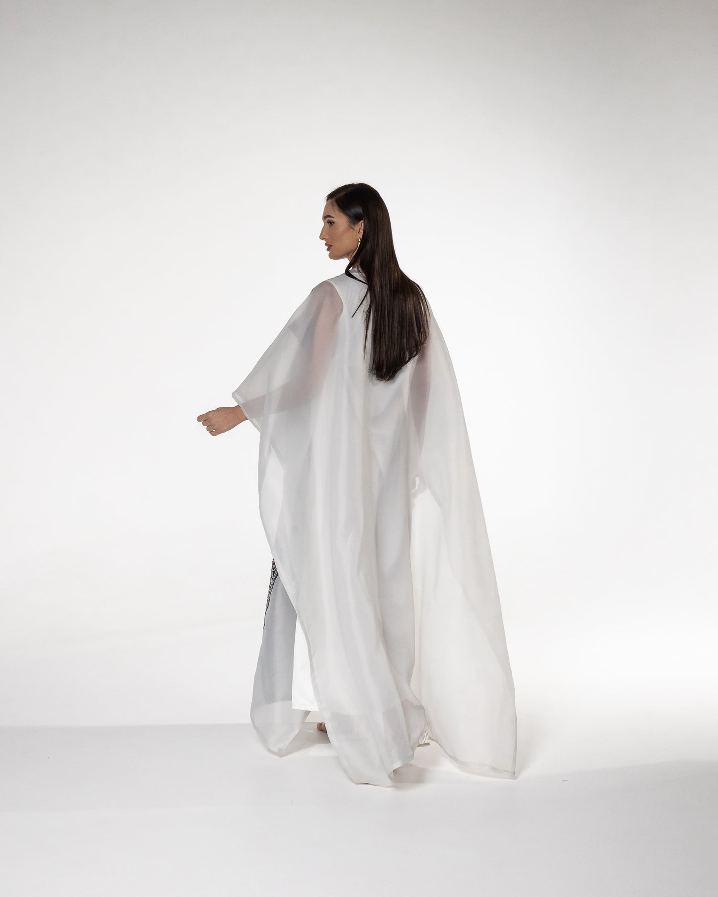 White Open Cape with Embroidery