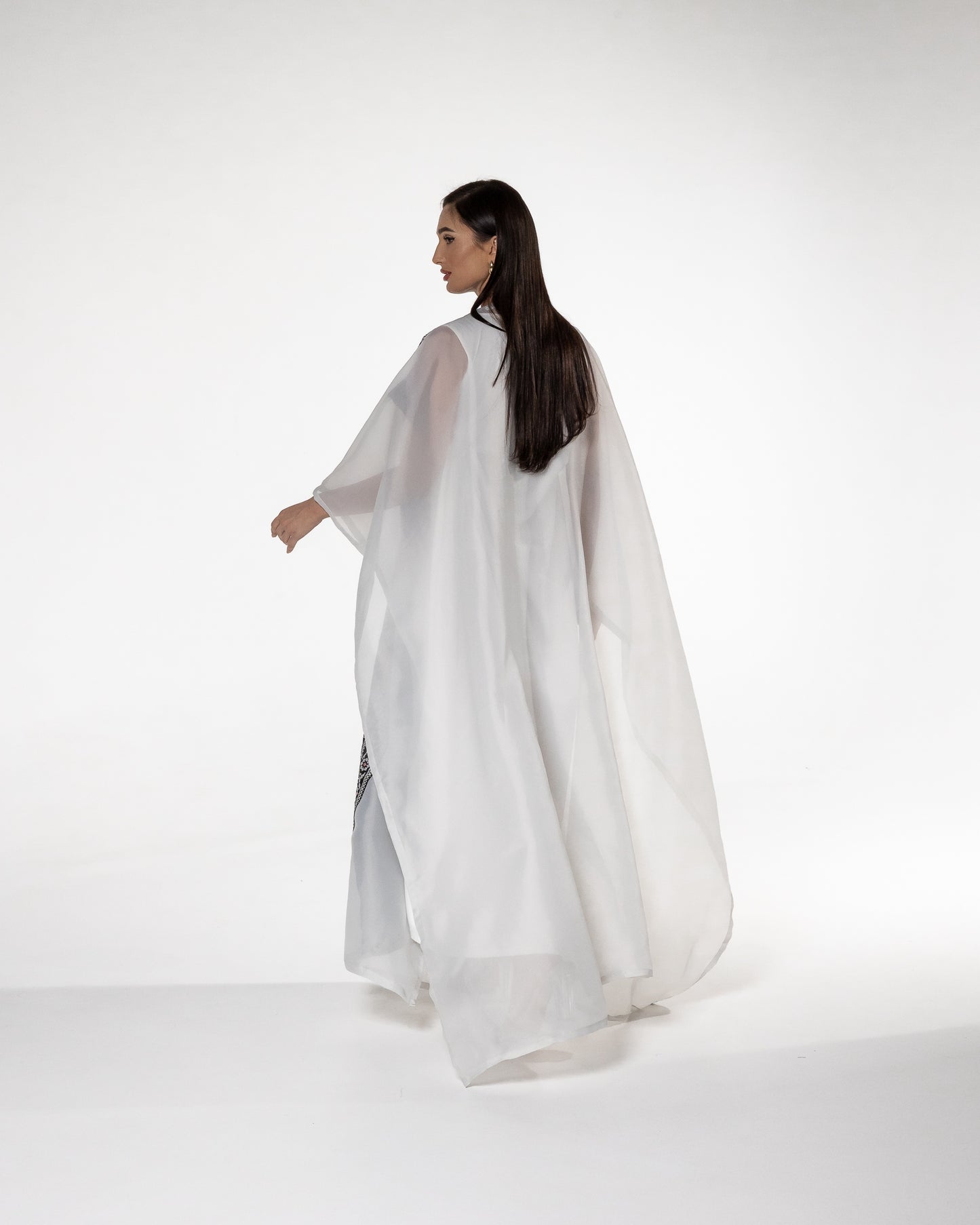 White Open Cape with Embroidery