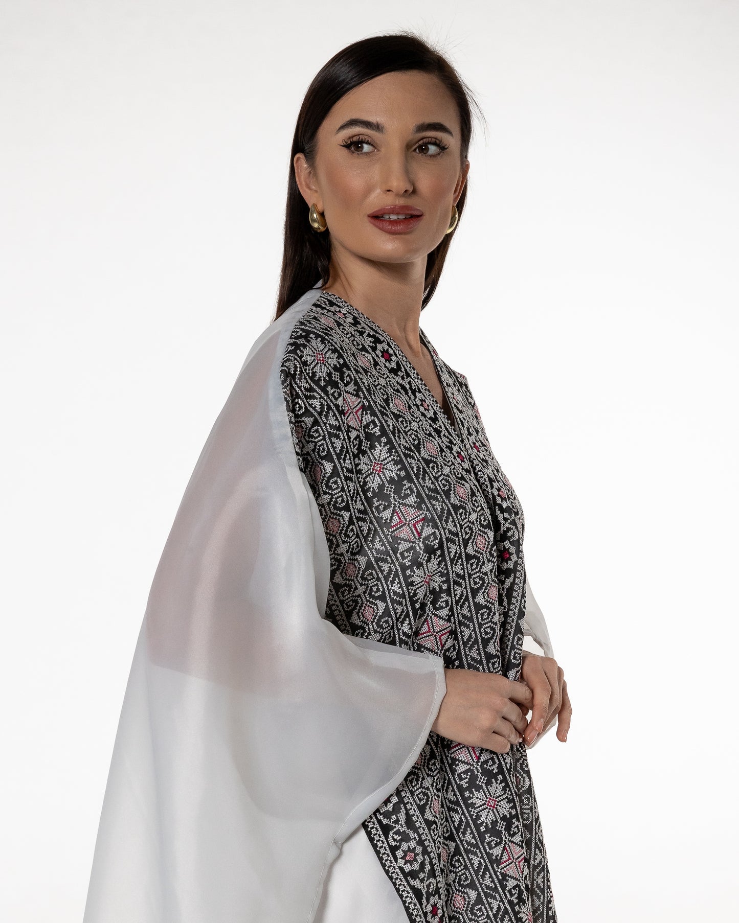 White Open Cape with Embroidery