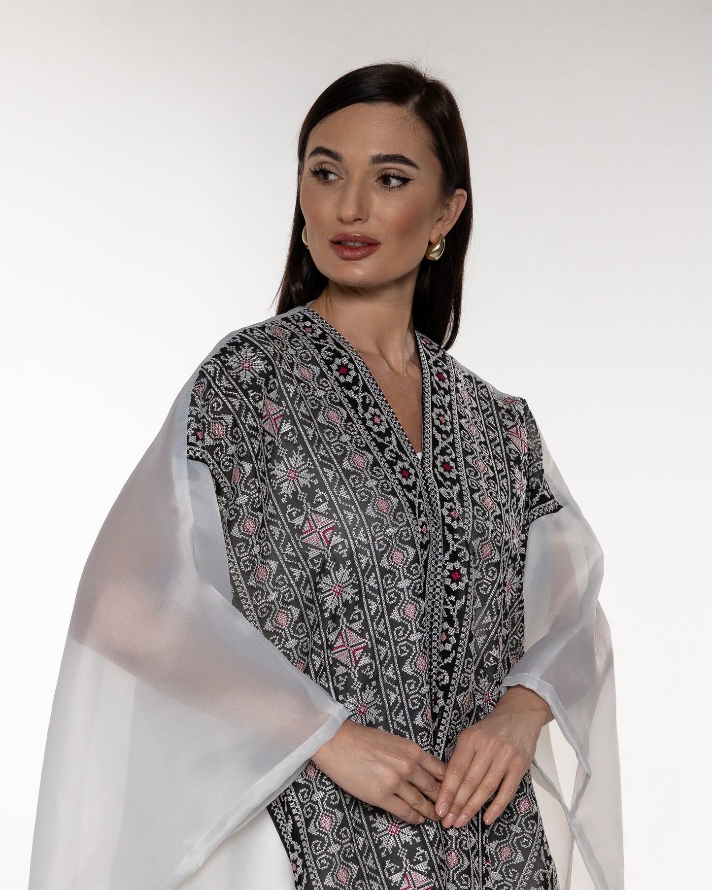 White Open Cape with Embroidery