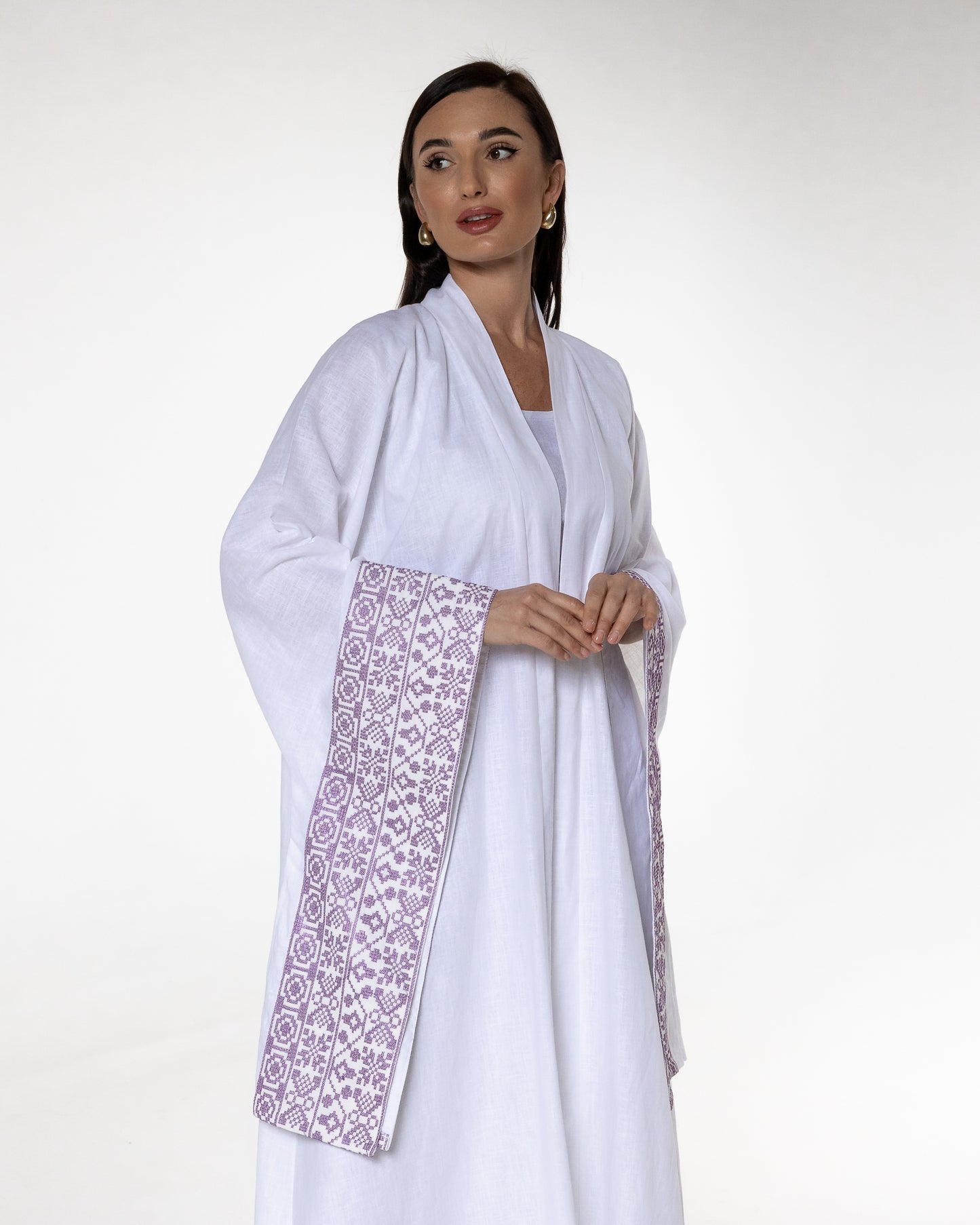 White Abaya with Embroidered Details