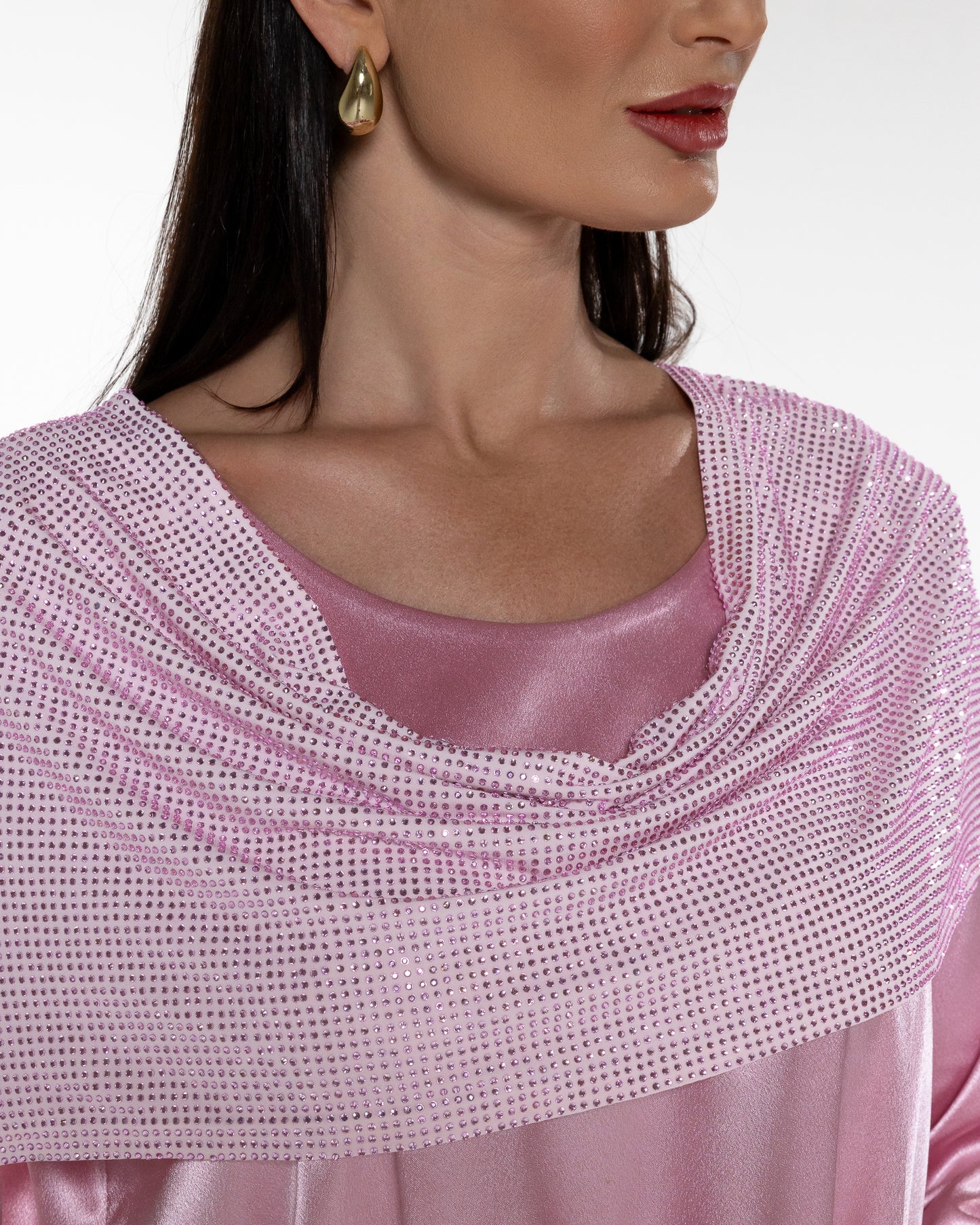 Pink Satin Dress with Sparkling Wrap