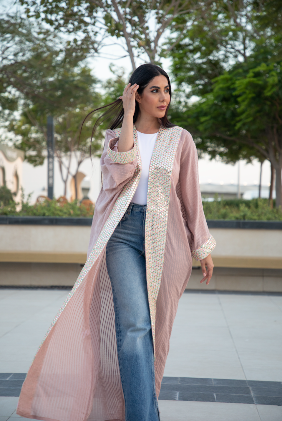 Pink Bisht with Embellished Details
