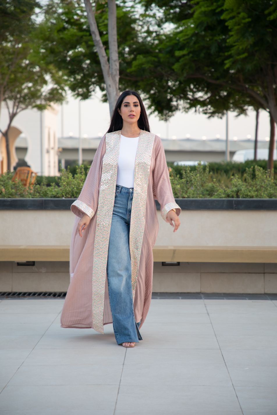 Pink Bisht with Embellished Details