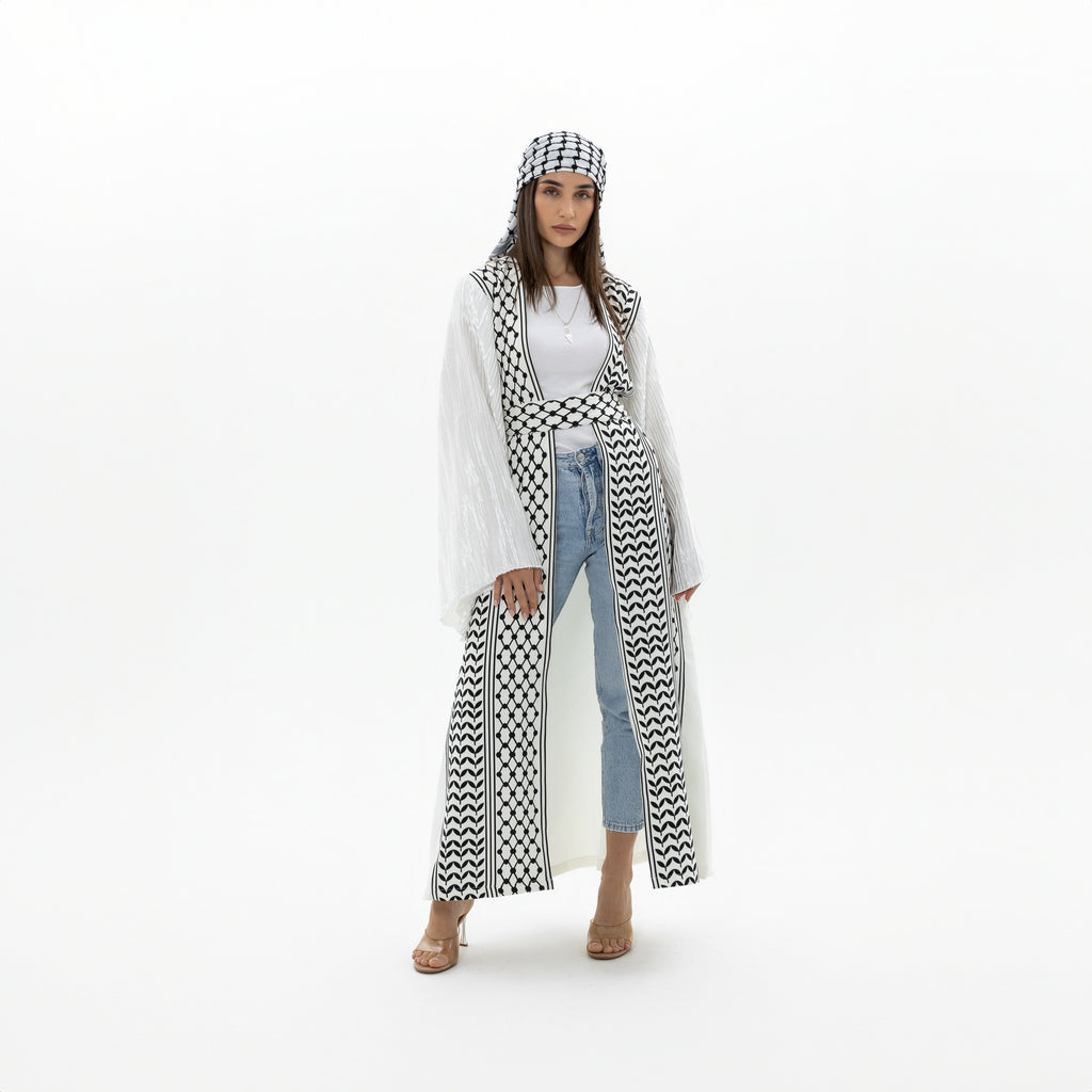 Keffiyeh Abaya with Pleated Sleeves