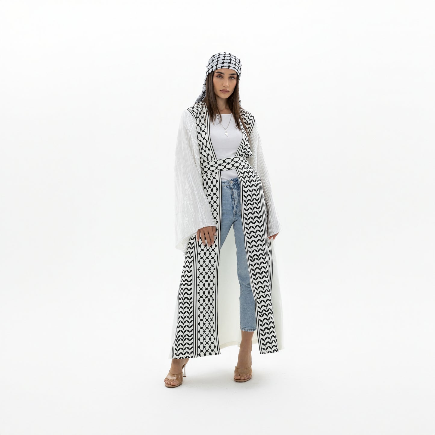 Keffiyeh Abaya with Pleated Sleeves