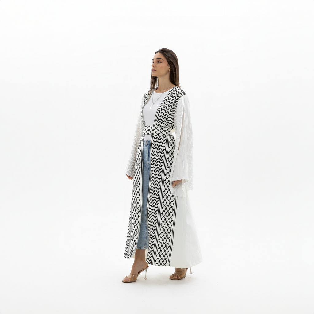 Keffiyeh Abaya with Pleated Sleeves