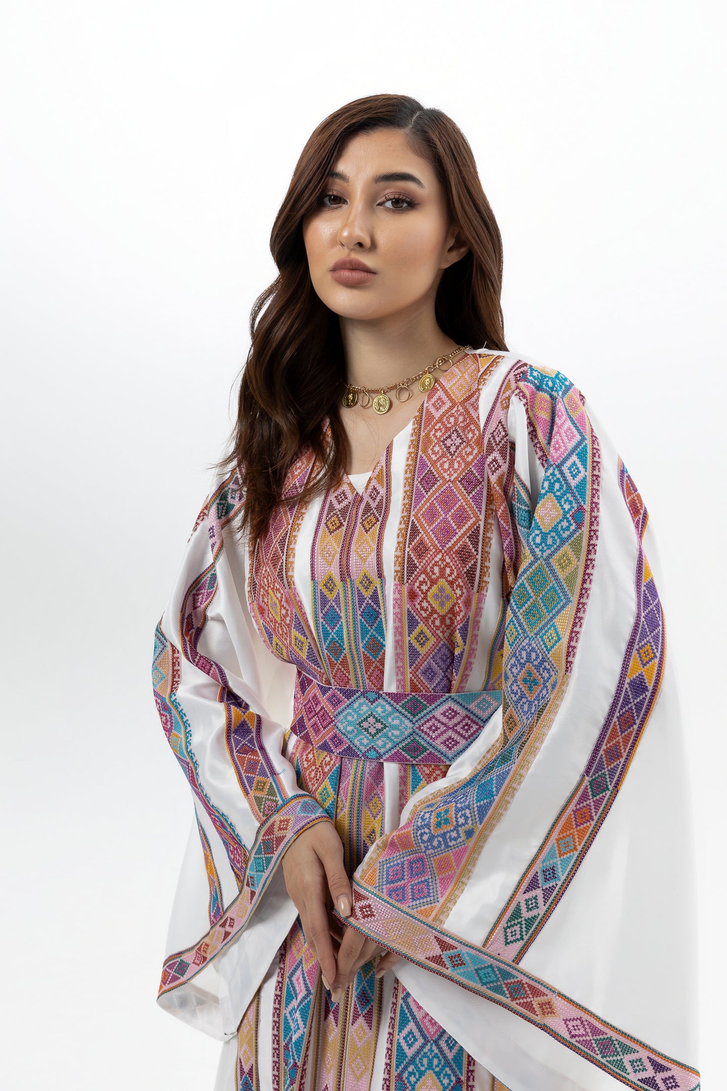 Adult White Kaftan with Tatreez