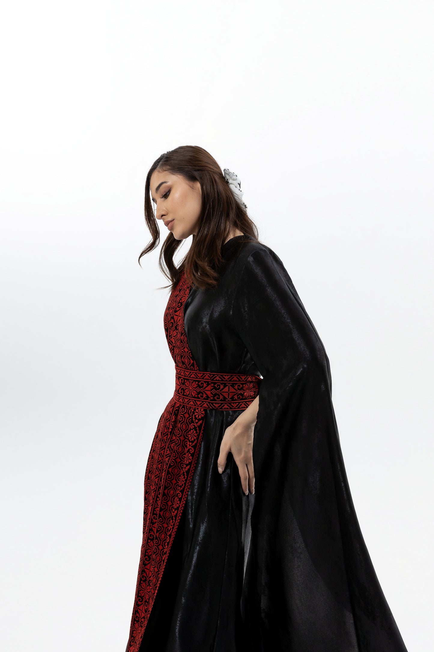 Black Abaya with Red Embroidery Details