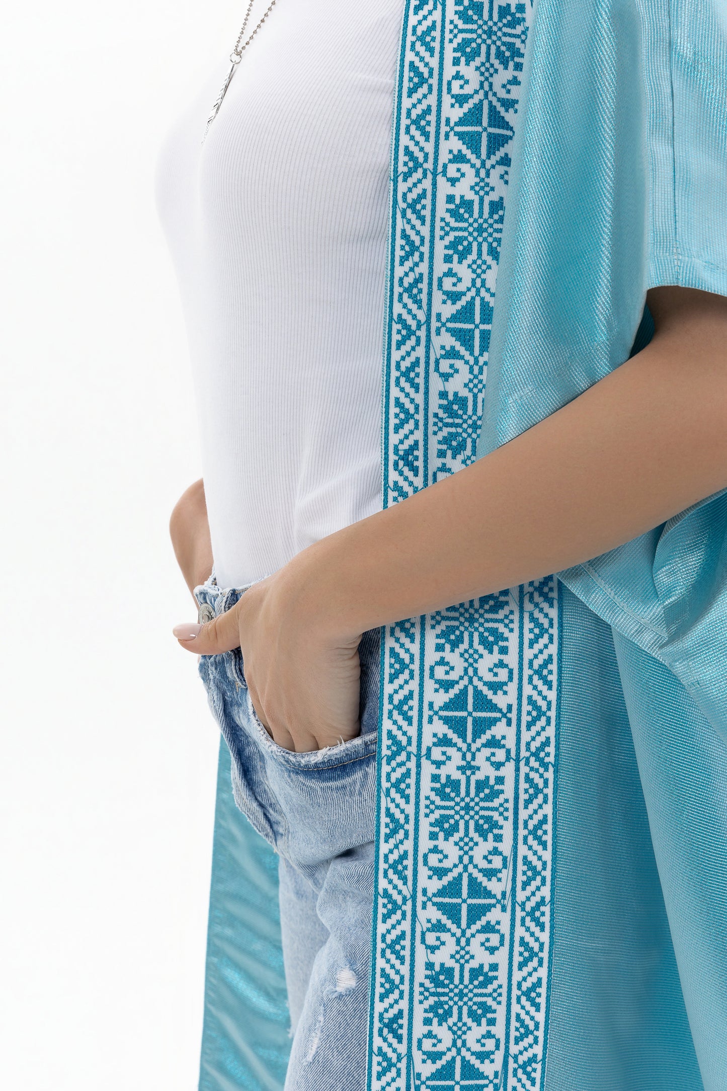 Light Blue Abaya with Tatreez Details