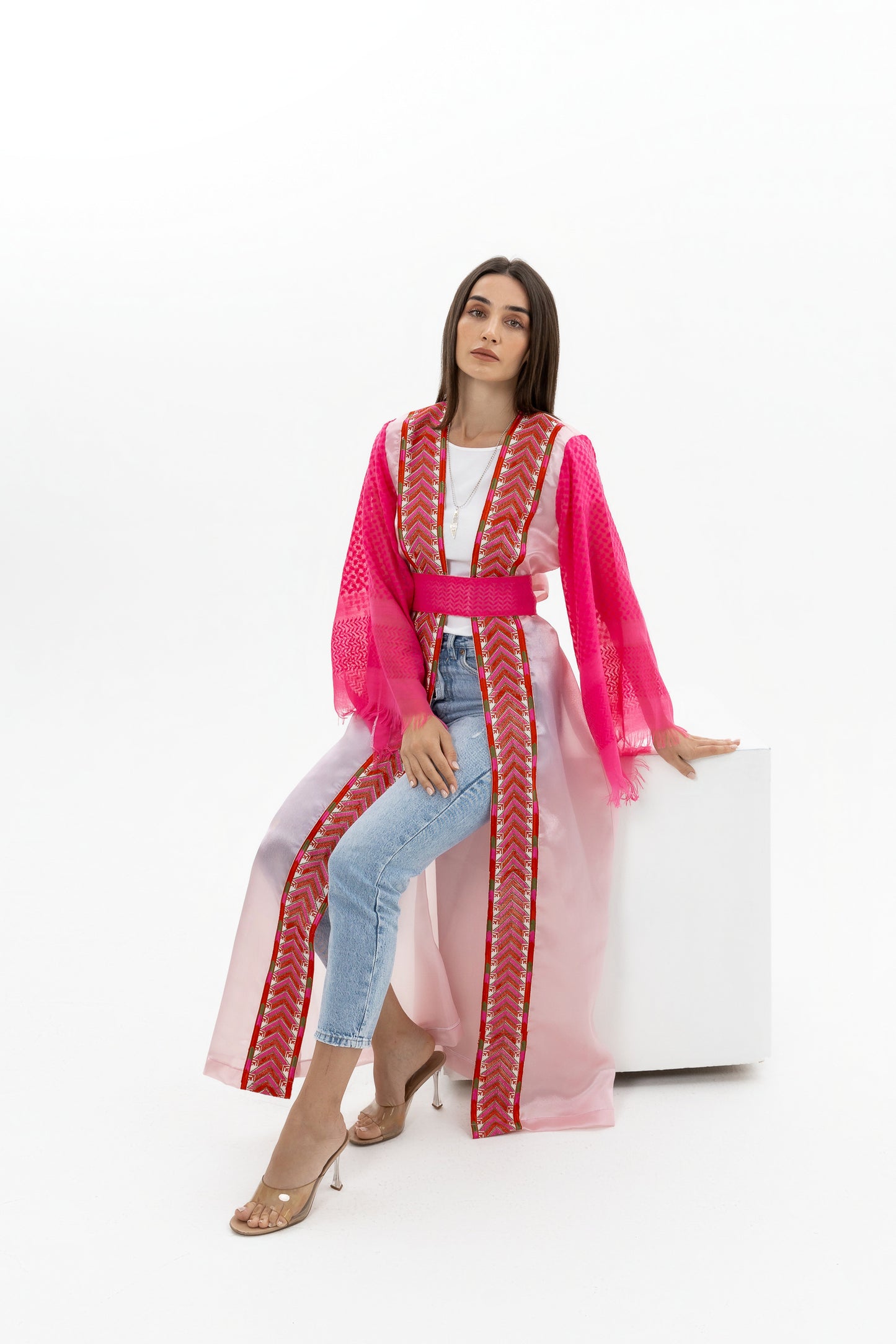 Adult Pink Abaya with Keffiyeh Sleeves