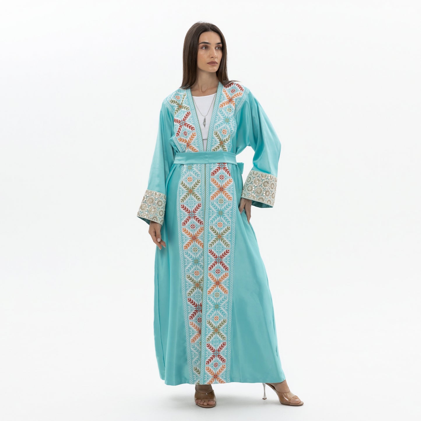 Blue Abaya with Colorful Tatreez