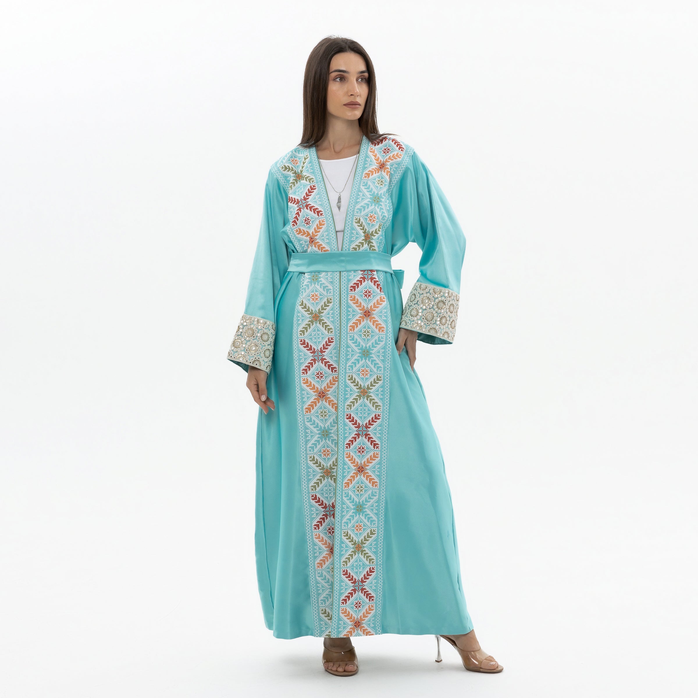 Blue Abaya with Colorful Tatreez