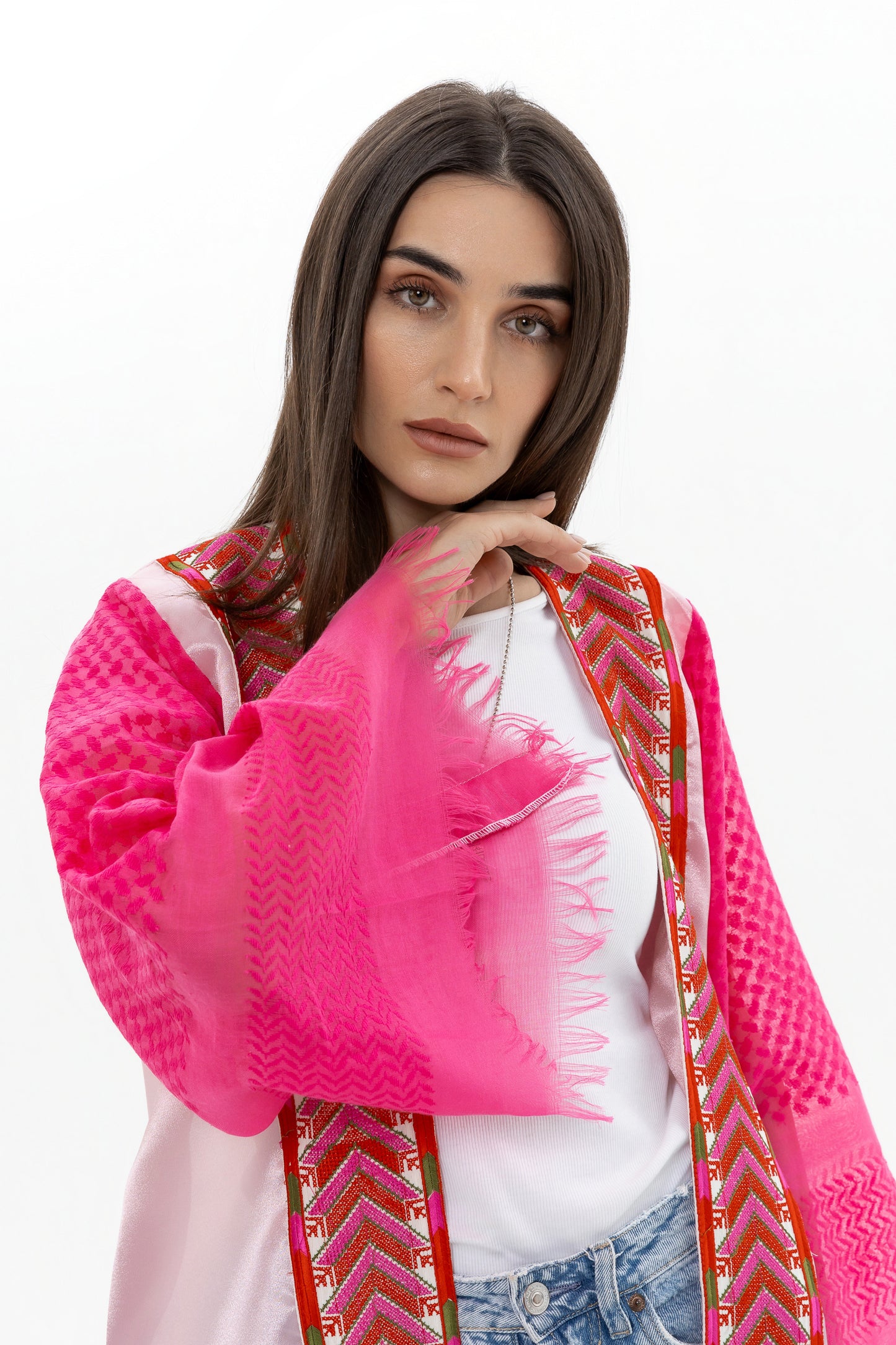 Adult Pink Abaya with Keffiyeh Sleeves