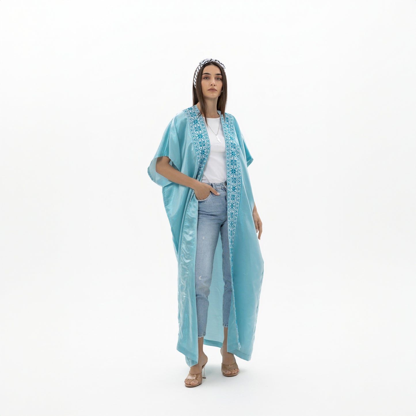 Light Blue Abaya with Tatreez Details