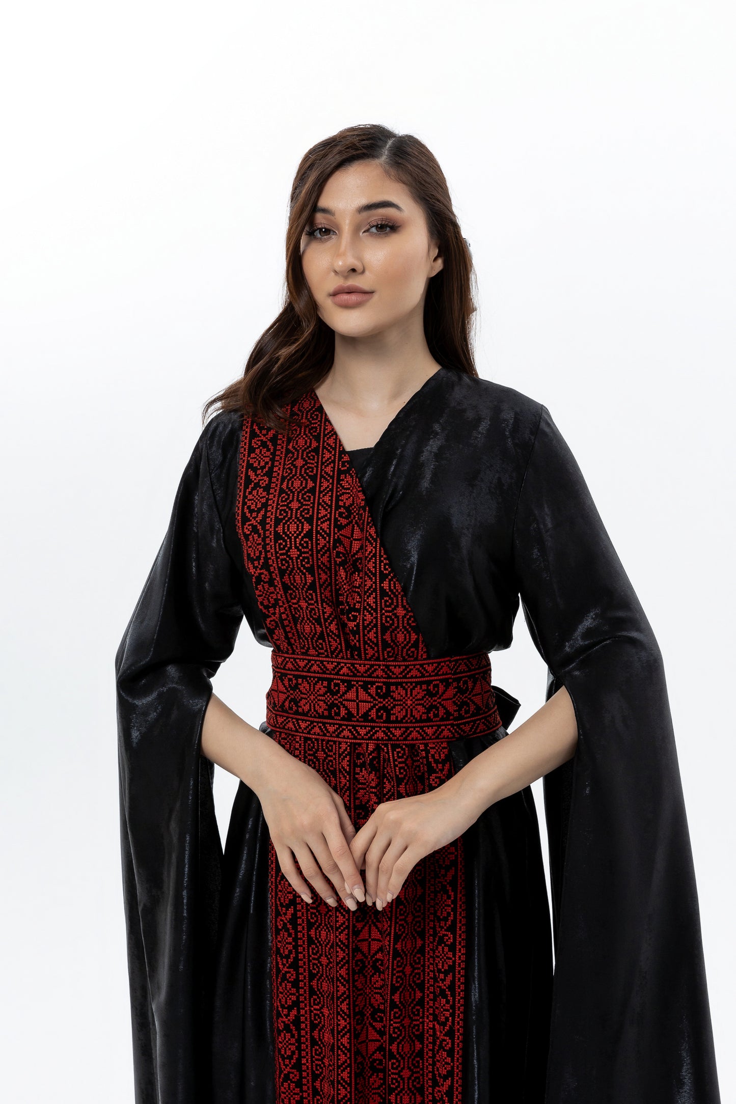 Black Abaya with Red Embroidery Details