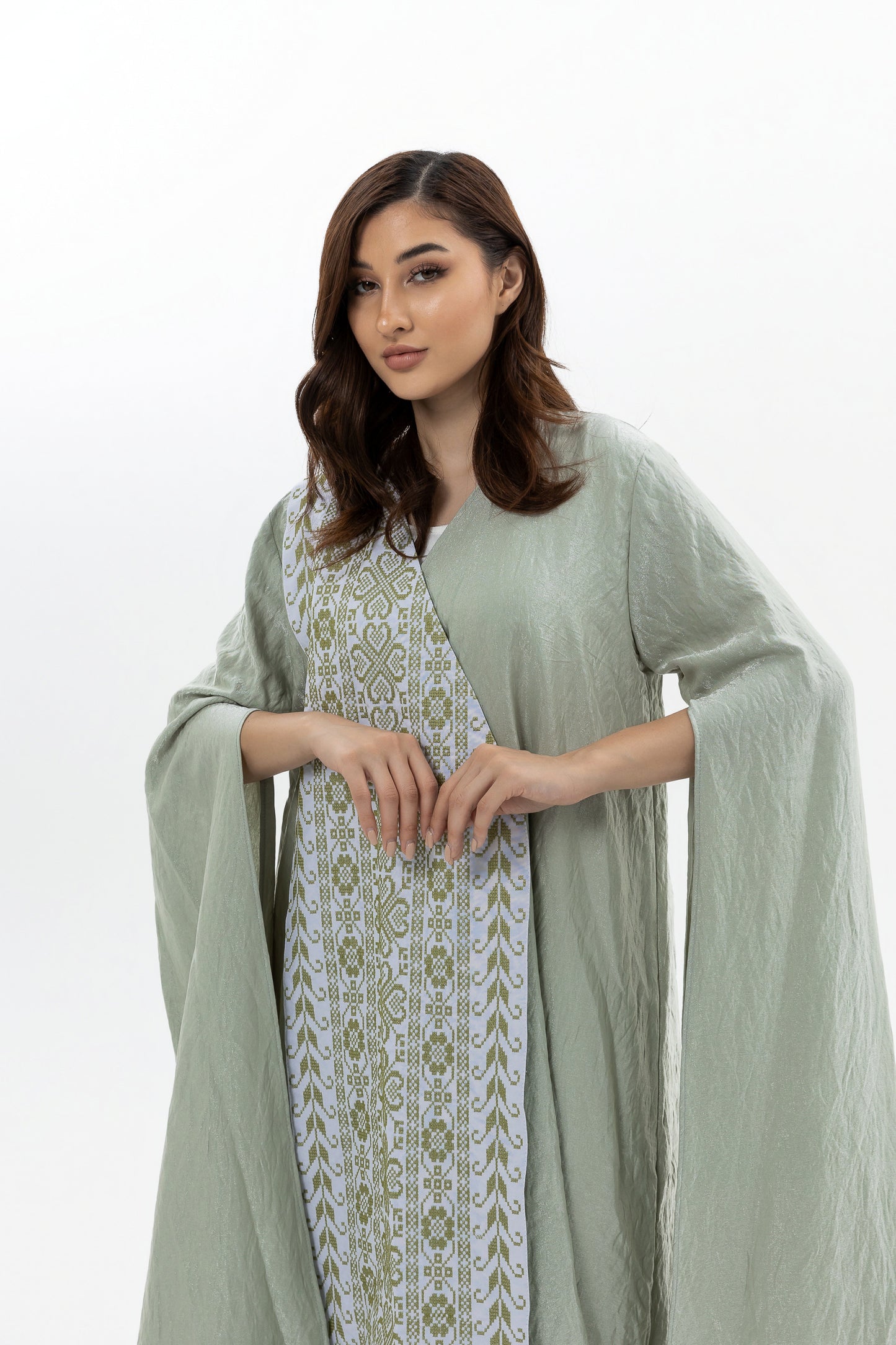 Mint Abaya with Embroidery Details