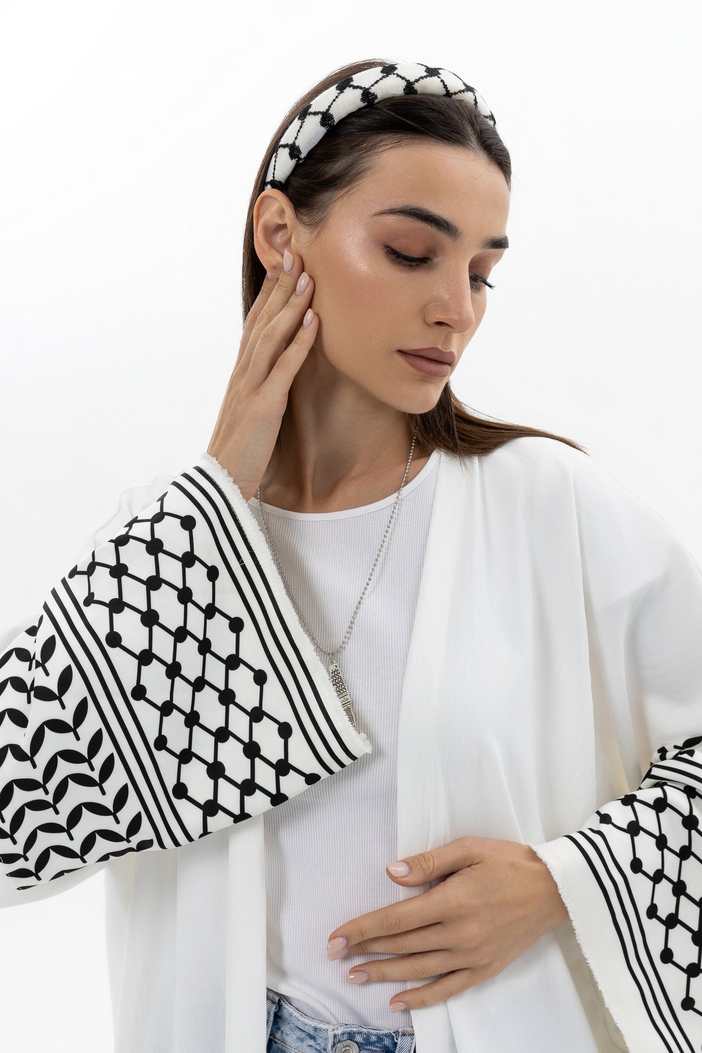 White Abaya with Keffiyeh Sleeves