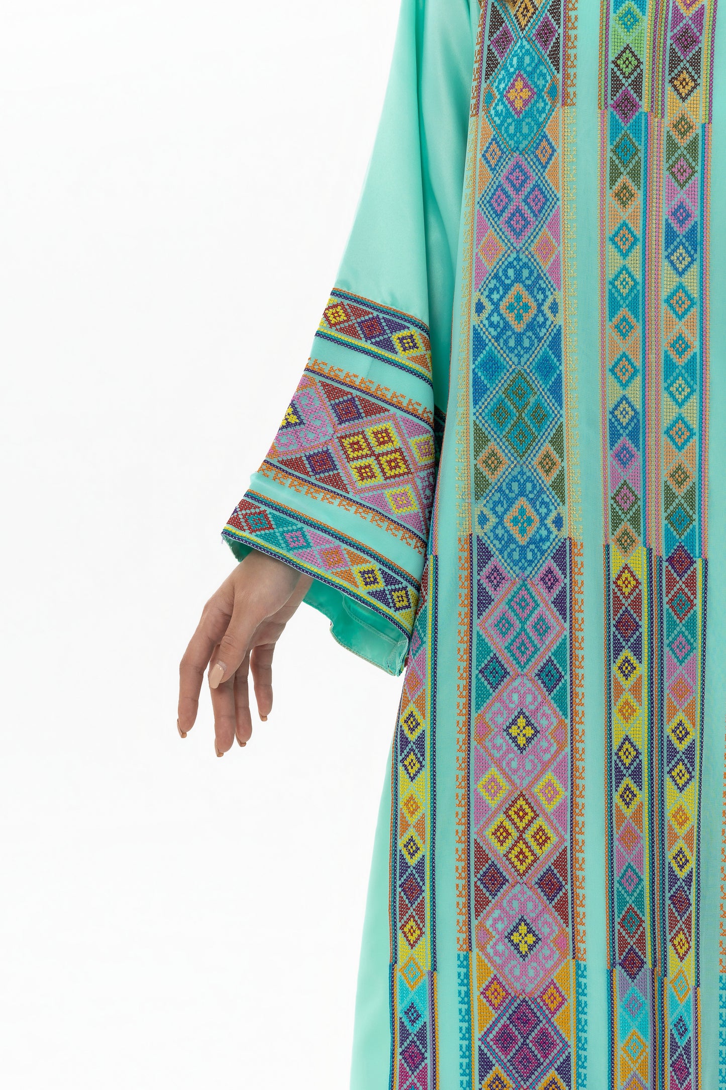 Adult Turquoise Kaftan with Tatreez Details