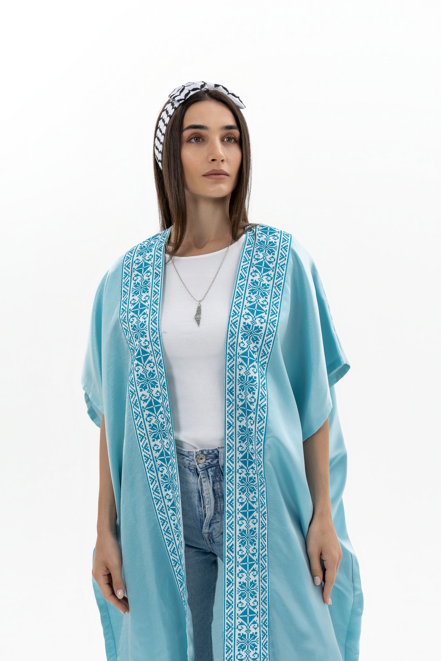 Light Blue Abaya with Tatreez Details