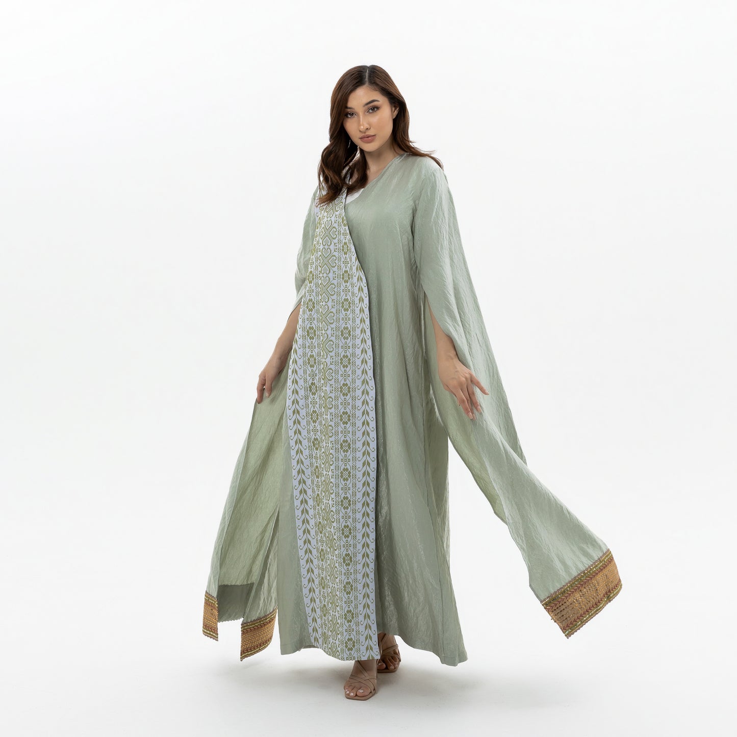 Mint Abaya with Embroidery Details