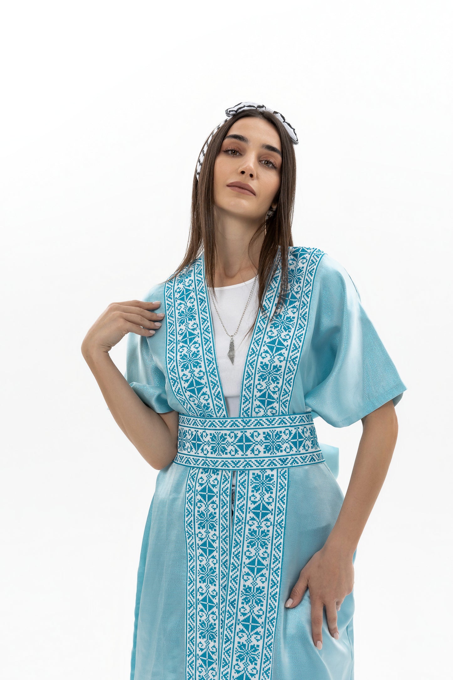 Light Blue Abaya with Tatreez Details