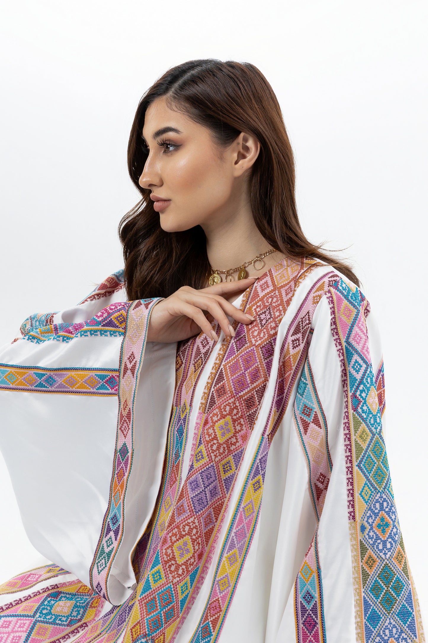 Adult White Kaftan with Tatreez