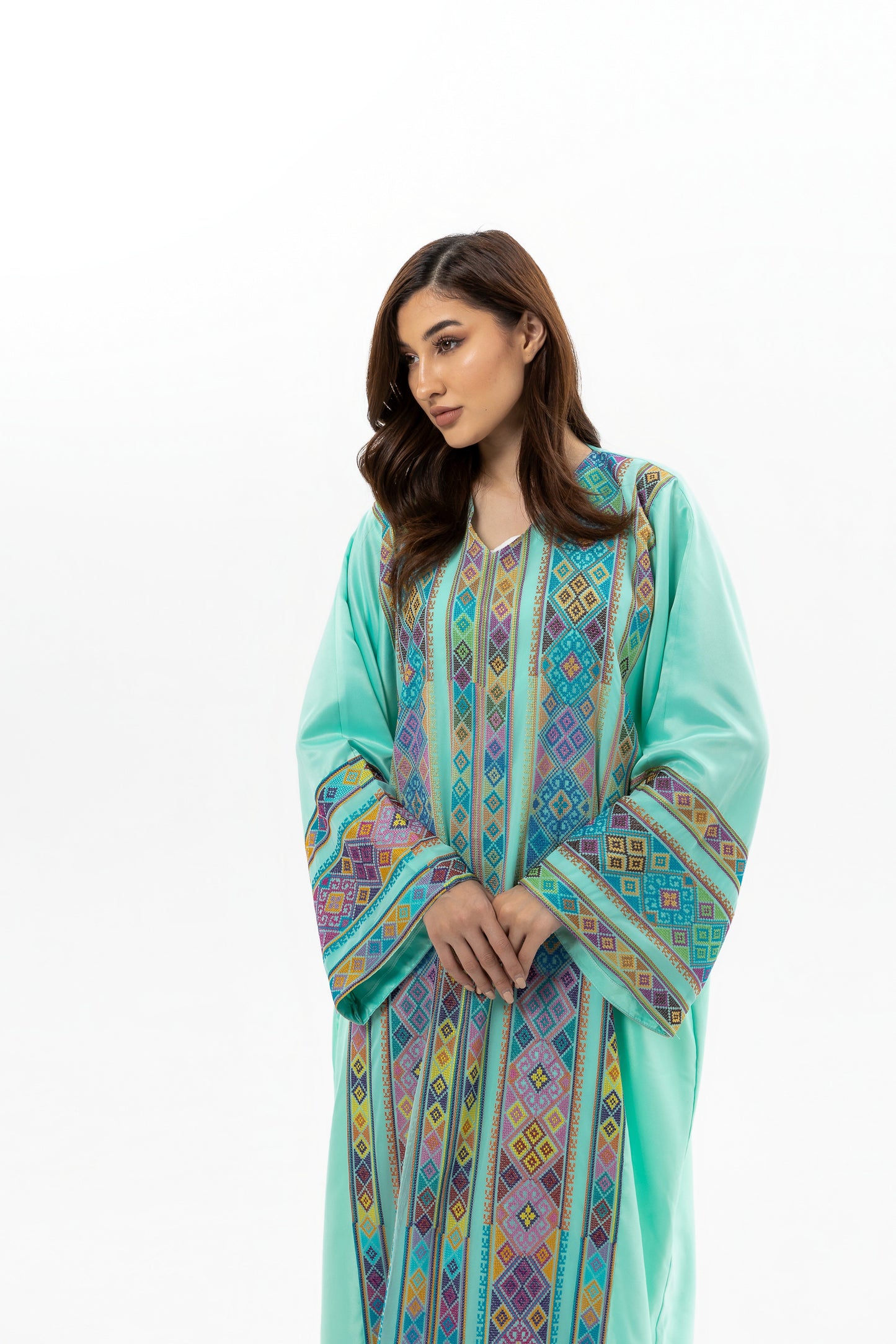 Adult Turquoise Kaftan with Tatreez Details