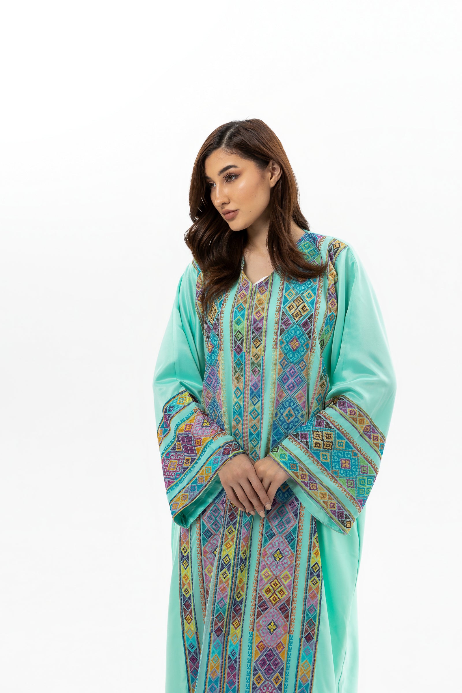 Adult Turquoise Kaftan with Tatreez Details