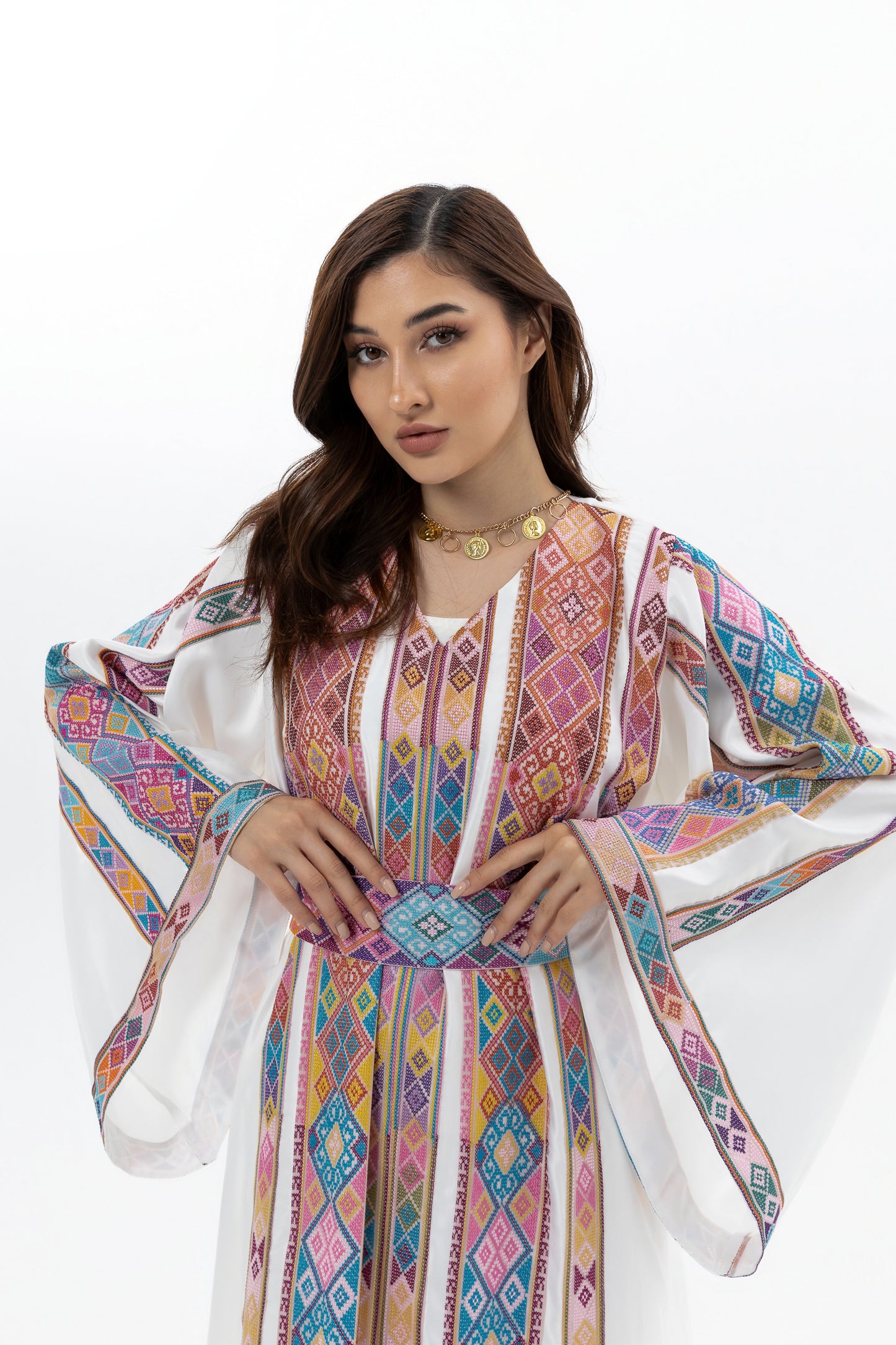 Adult White Kaftan with Tatreez