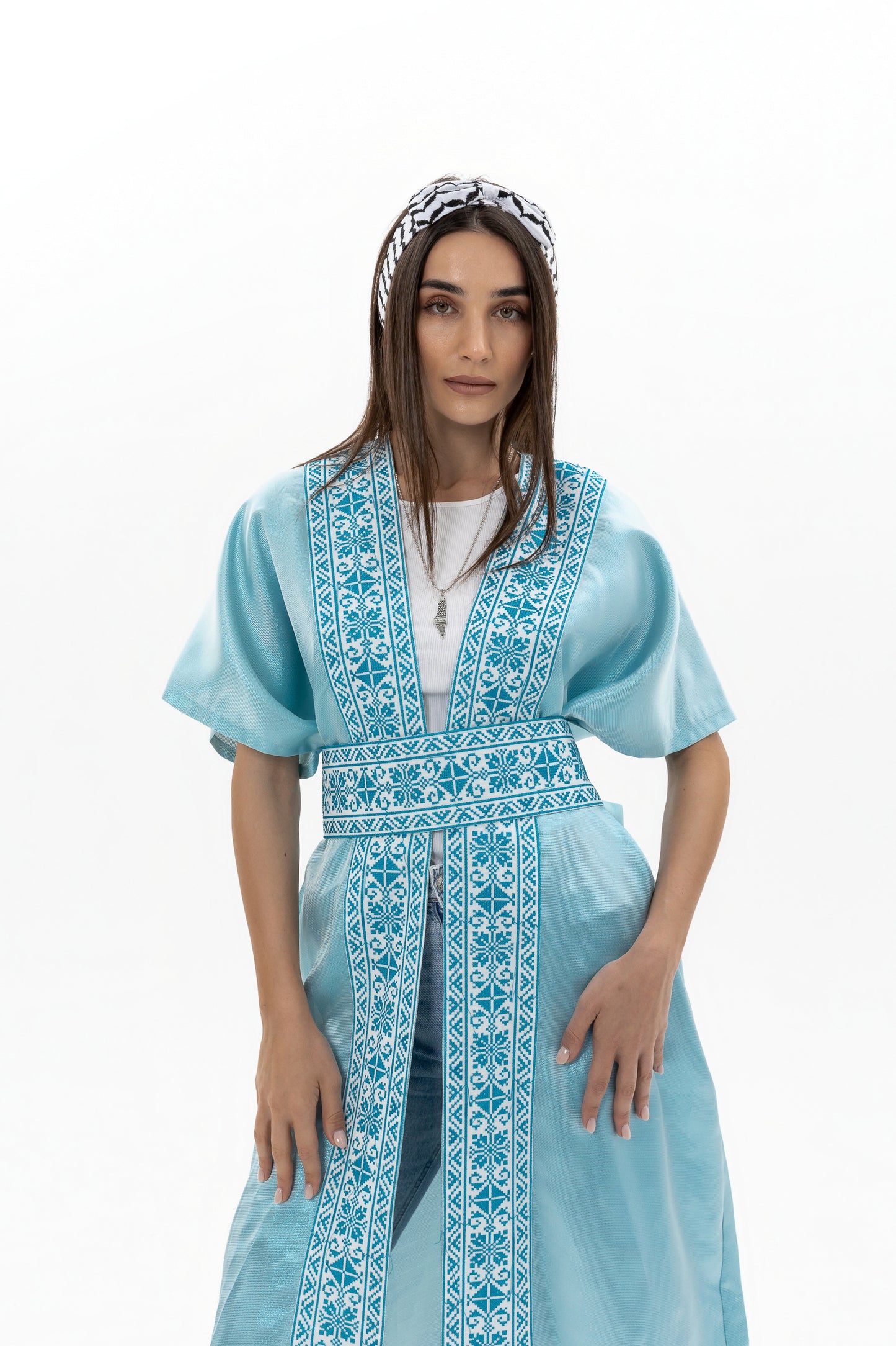 Light Blue Abaya with Tatreez Details