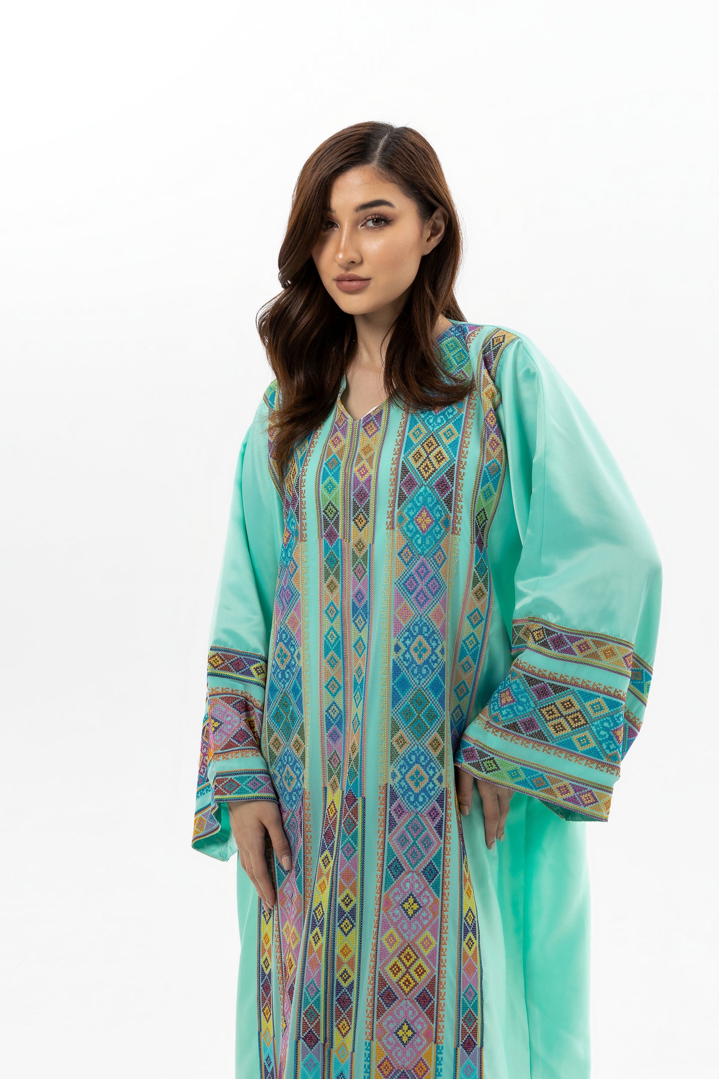 Adult Turquoise Kaftan with Tatreez Details