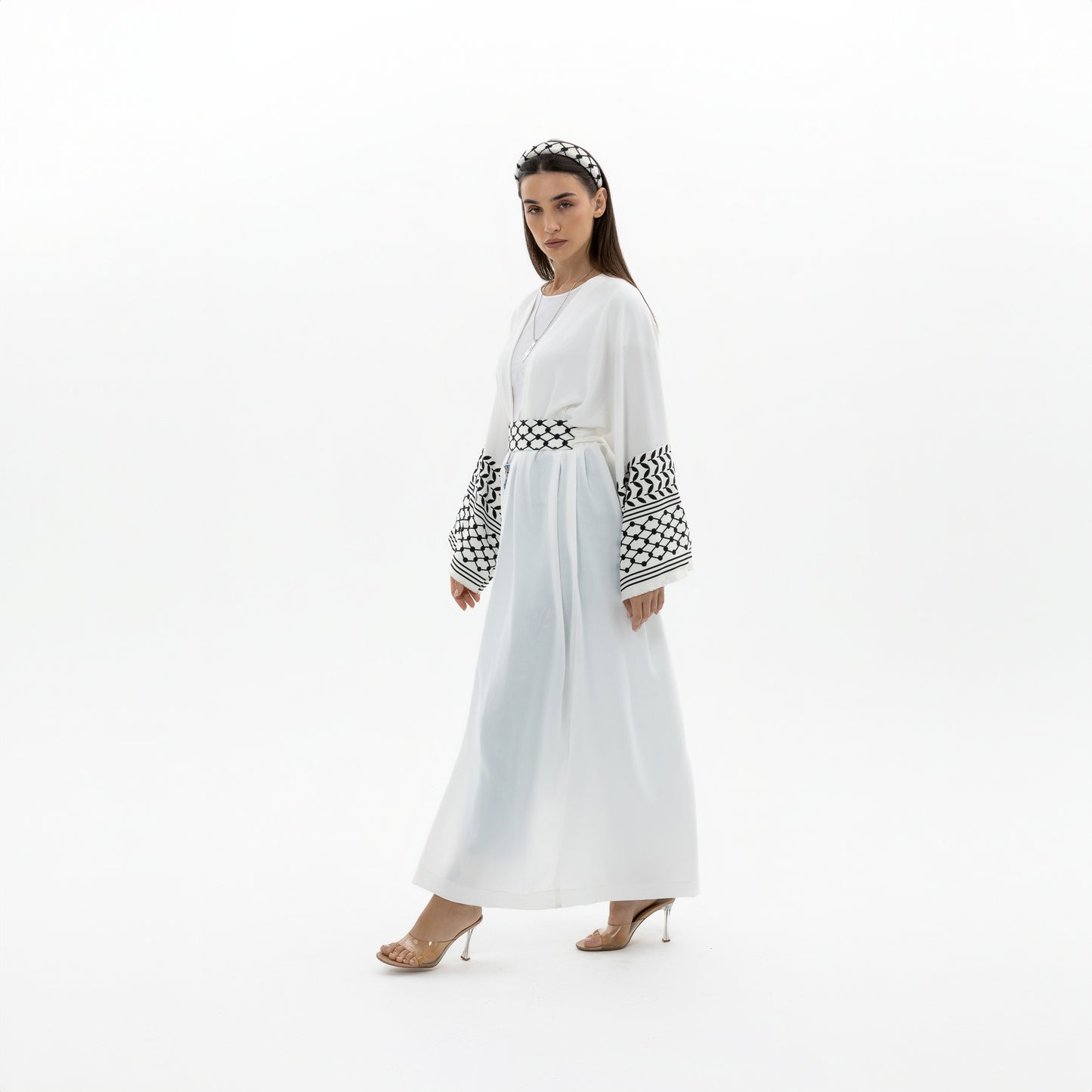 White Abaya with Keffiyeh Sleeves