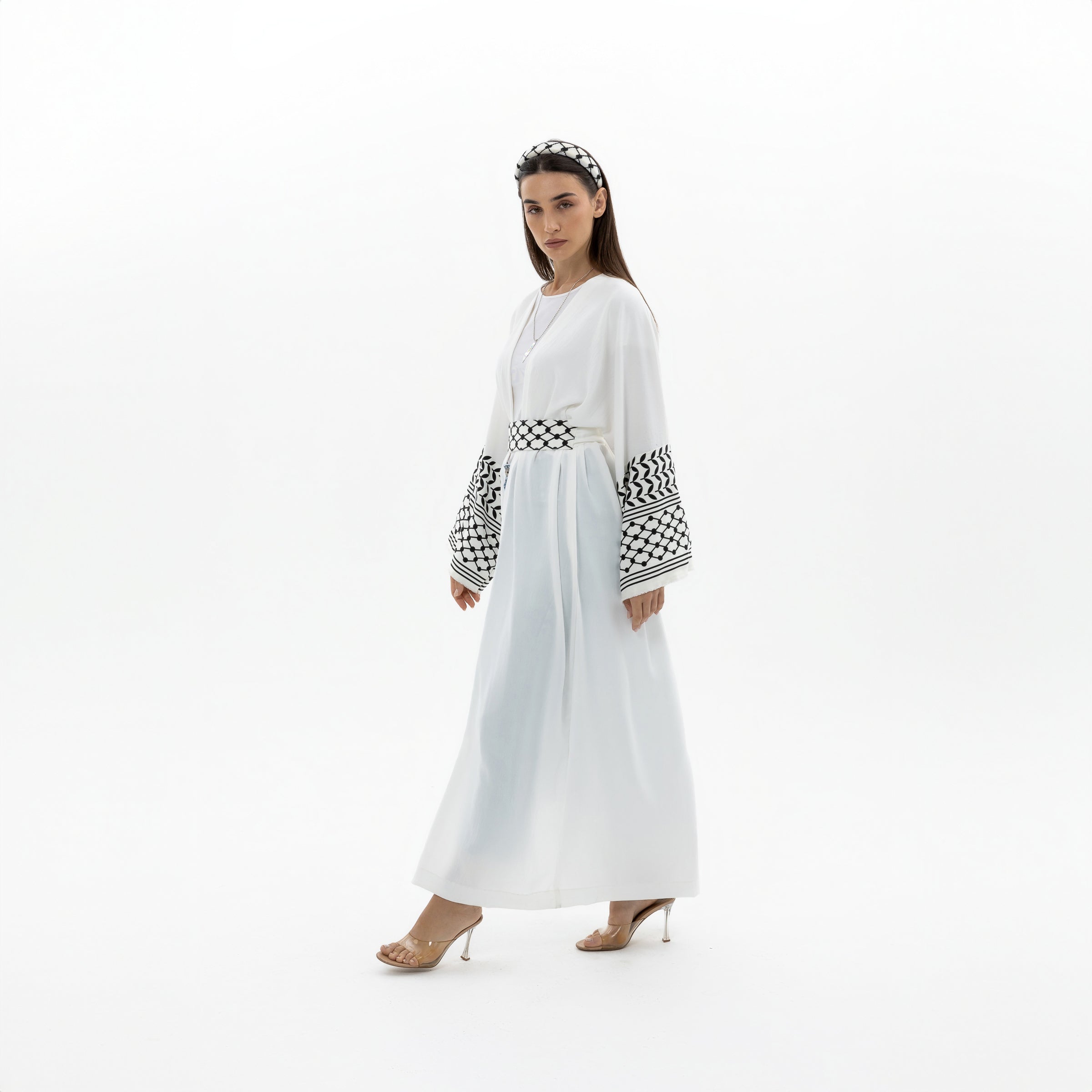 White Abaya with Keffiyeh Sleeves