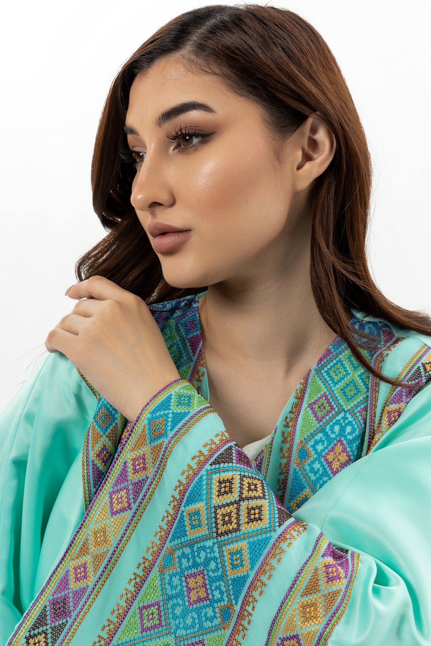 Adult Turquoise Kaftan with Tatreez Details