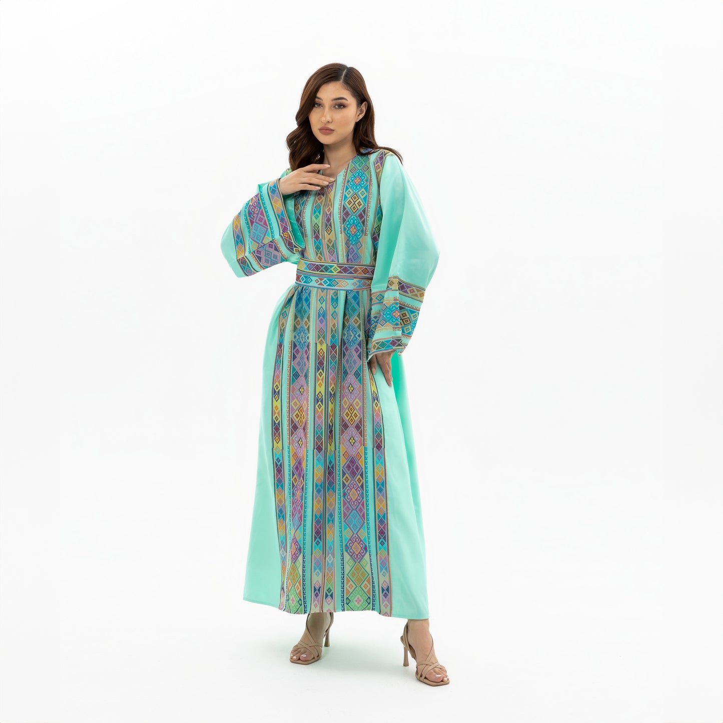 Adult Turquoise Kaftan with Tatreez Details